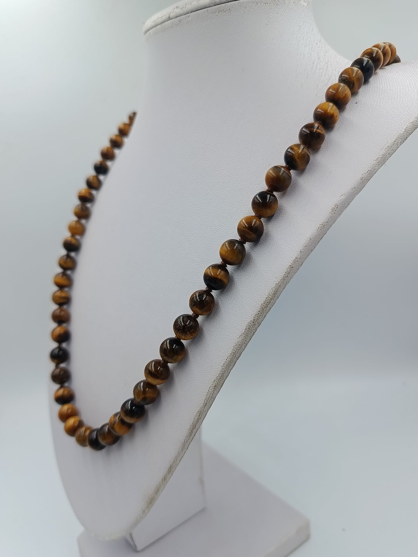 Tigerauge Perlenkette Naturstein Halskette Braun Vintage Schmuck
