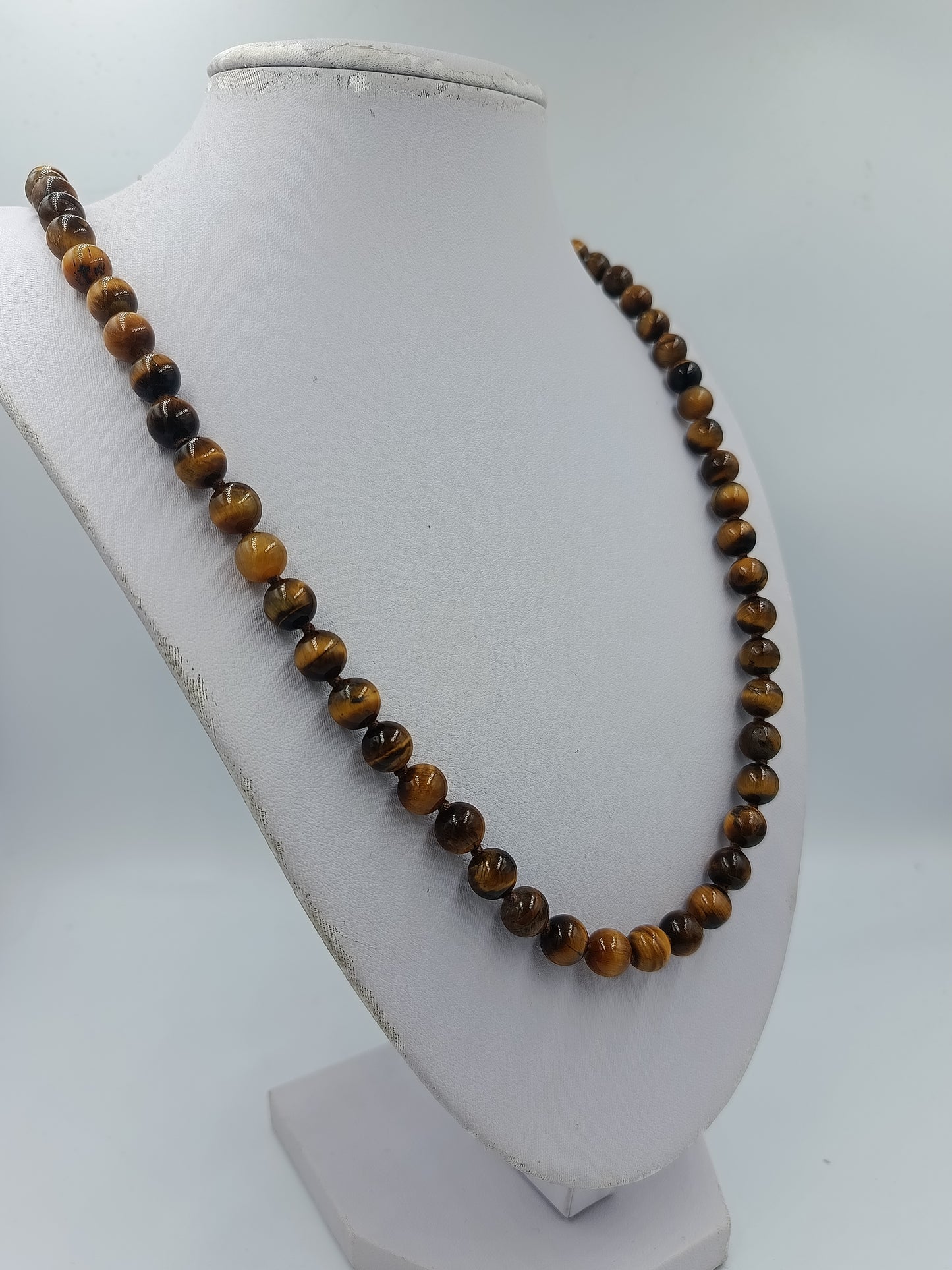 Tigerauge Perlenkette Naturstein Halskette Braun Vintage Schmuck