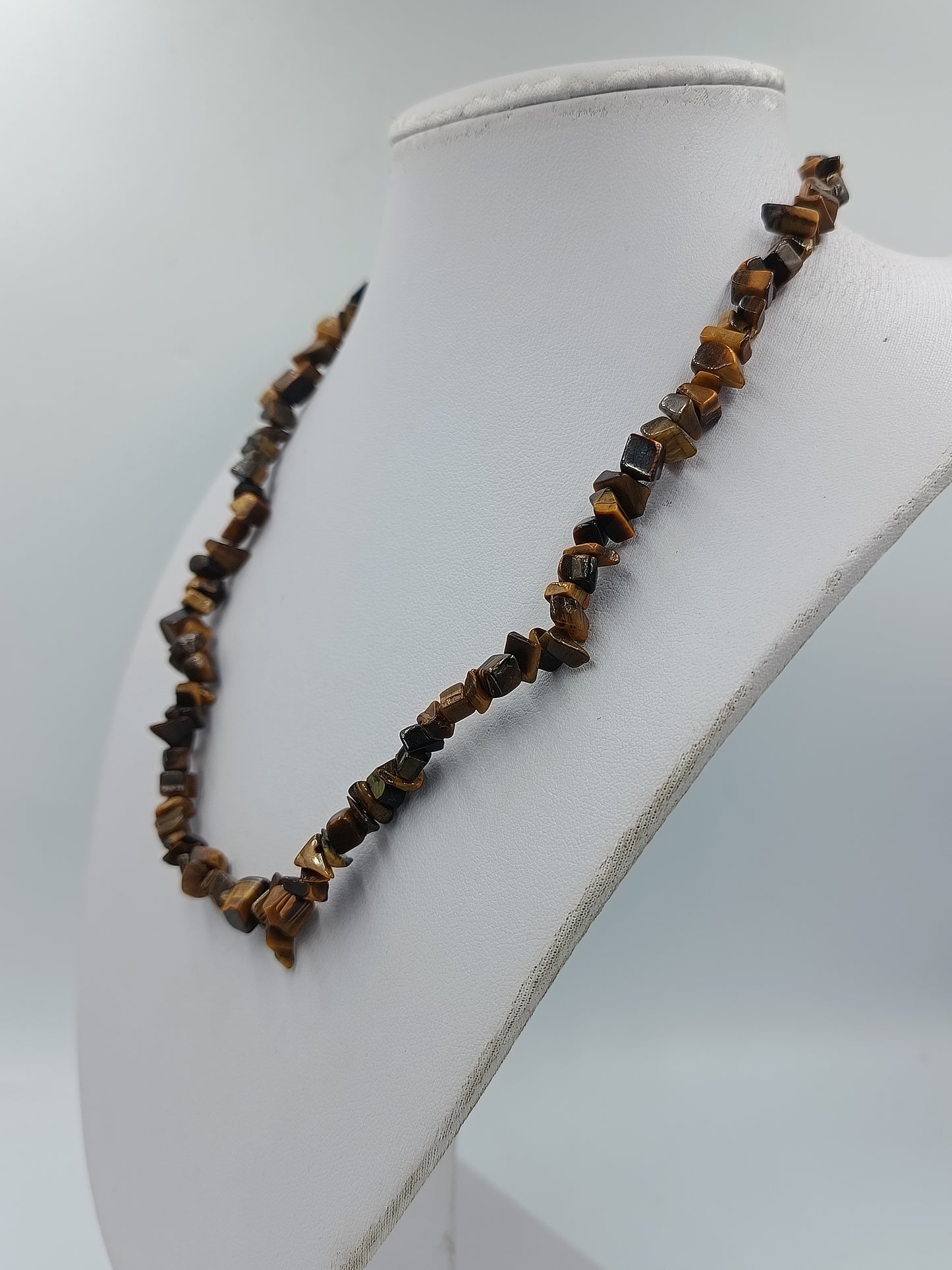 Tigerauge Splitterkette Naturstein Halskette Braun Vintage Schmuck