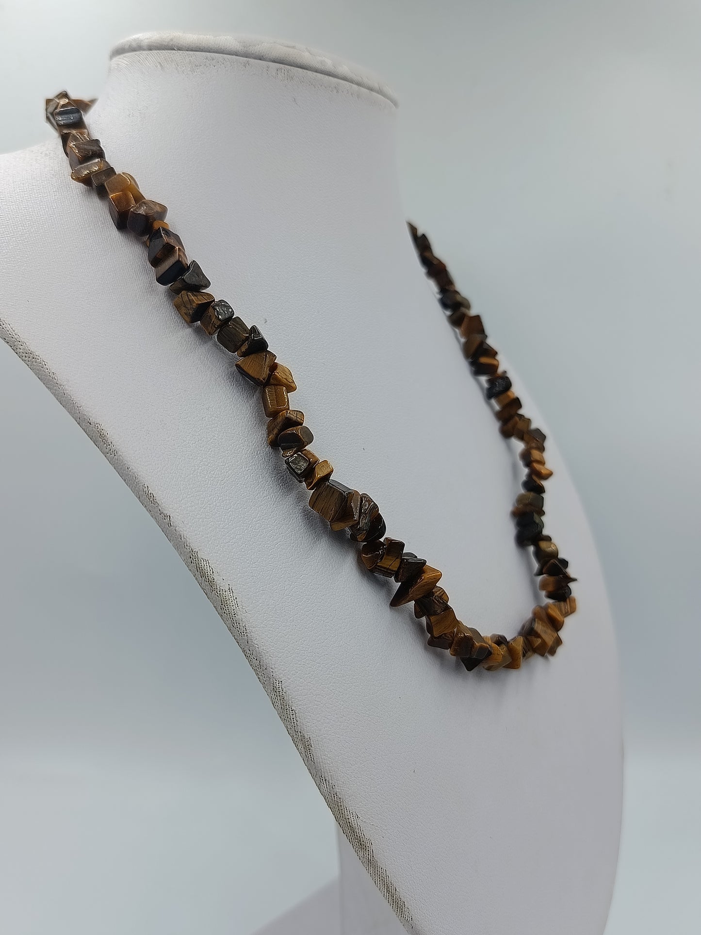 Tigerauge Splitterkette Naturstein Halskette Braun Vintage Schmuck