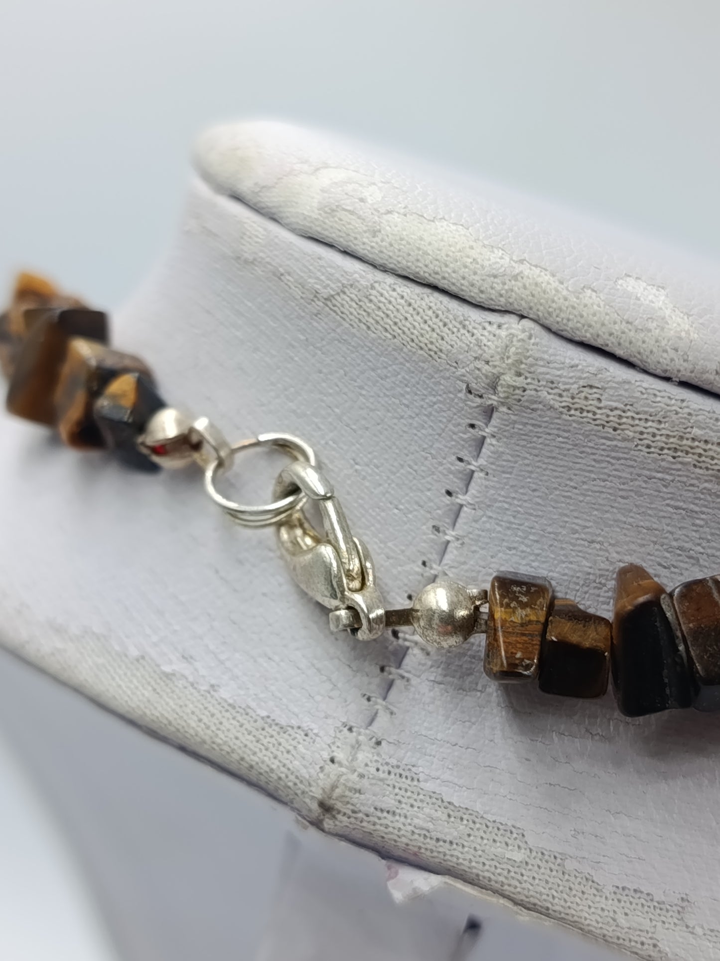 Tigerauge Splitterkette Naturstein Halskette Braun Vintage Schmuck