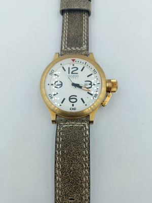 OOZOO Steel Armbanduhr Goldfarben Lederarmband Datum Herren Uhr Defekt
