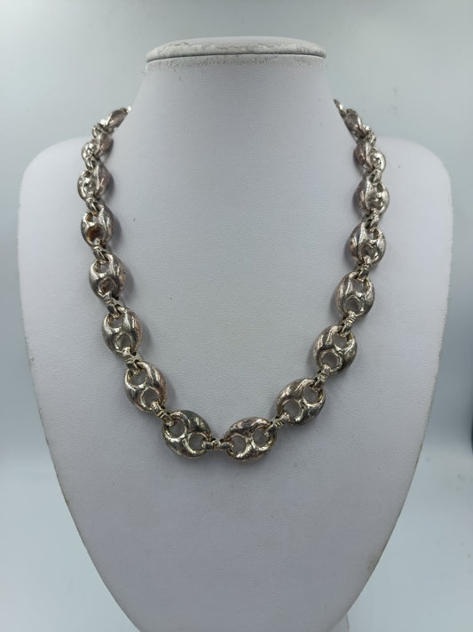 Vintage Gliederkette Silberfarben Statement Kette Collier 45,5 cm
