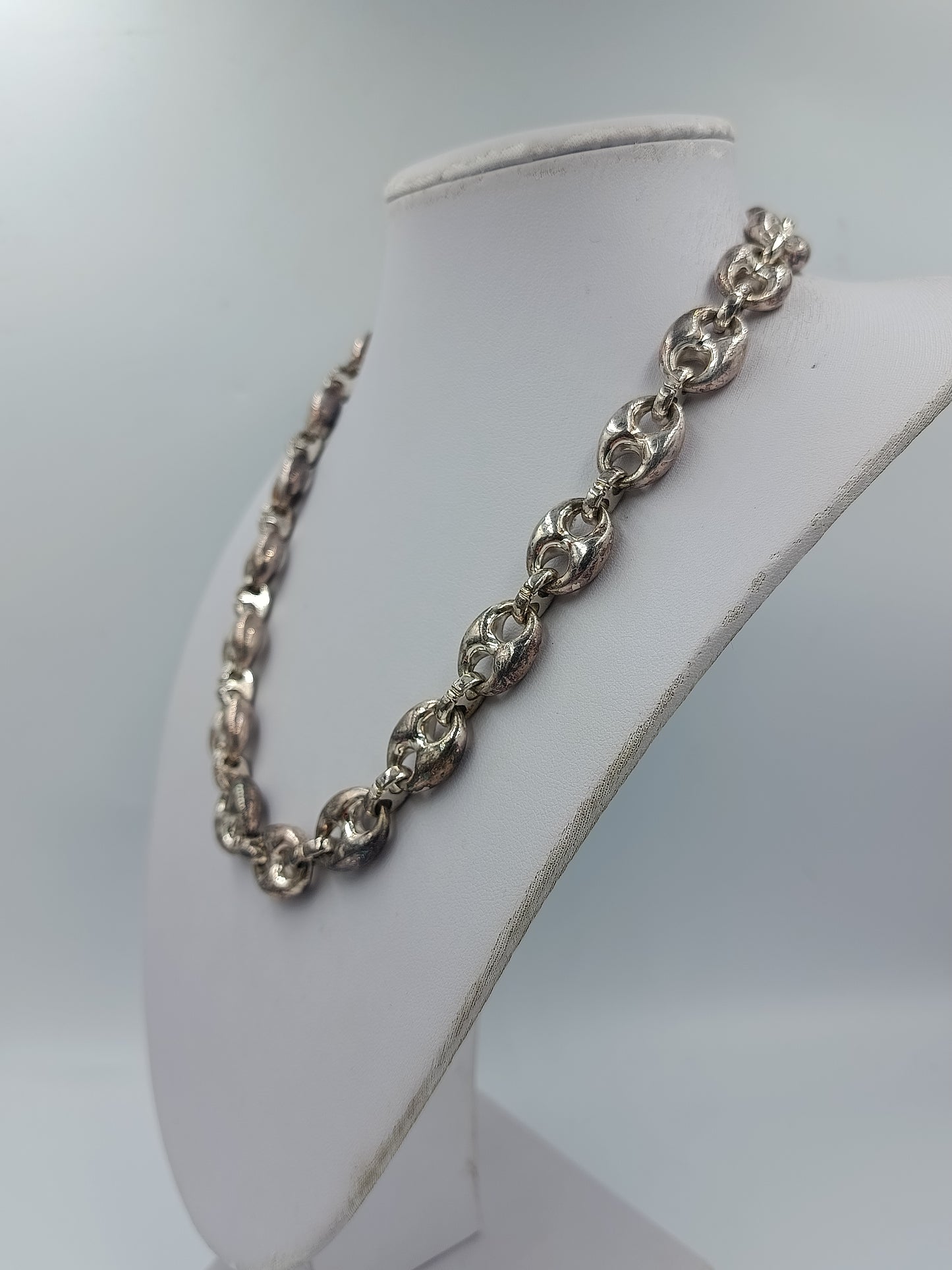 Vintage Gliederkette Silberfarben Statement Kette Collier 45,5 cm