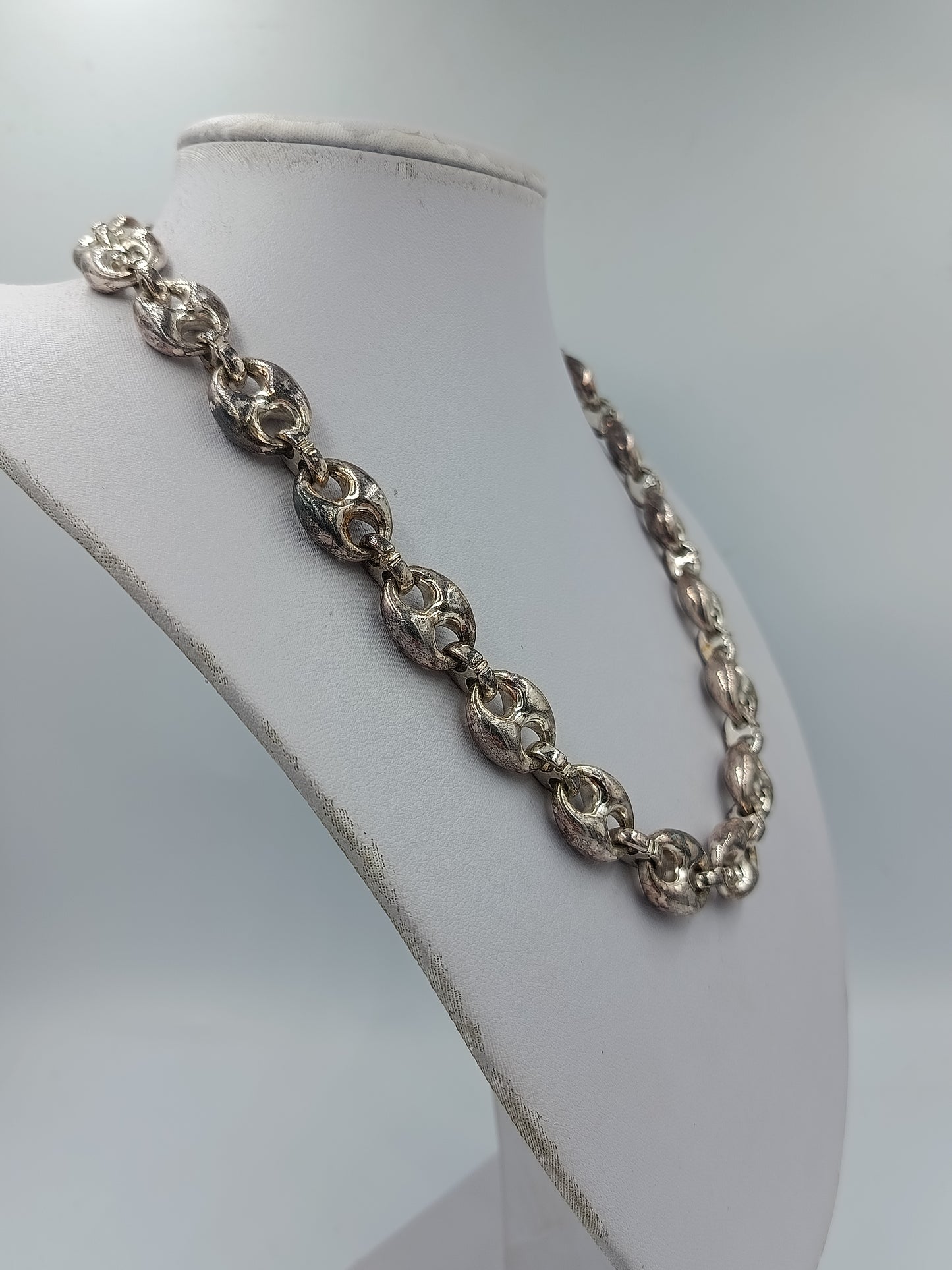 Vintage Gliederkette Silberfarben Statement Kette Collier 45,5 cm
