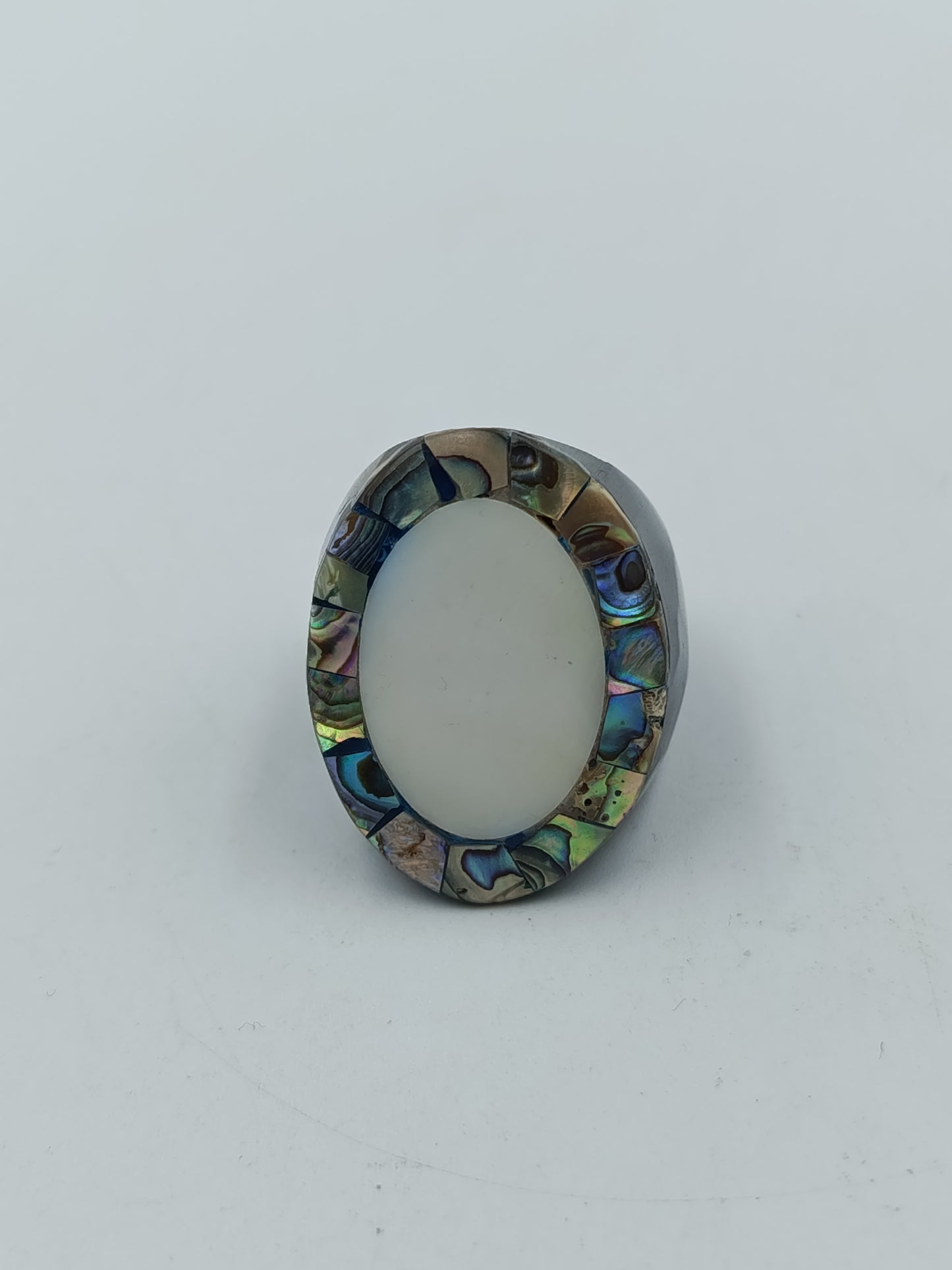 Vintage Perlmutt Abalone Ring Oval Groß Statement Ring Größe 64
