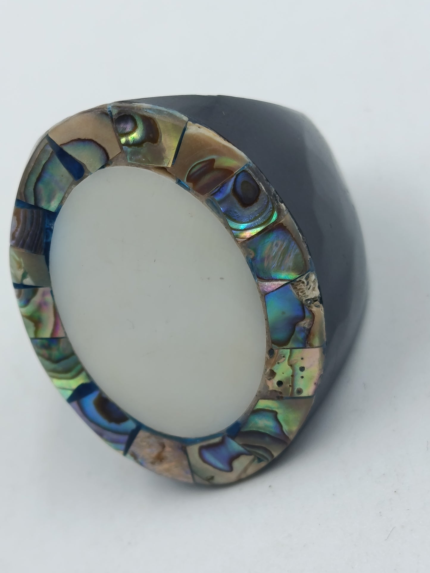 Vintage Perlmutt Abalone Ring Oval Groß Statement Ring Größe 64