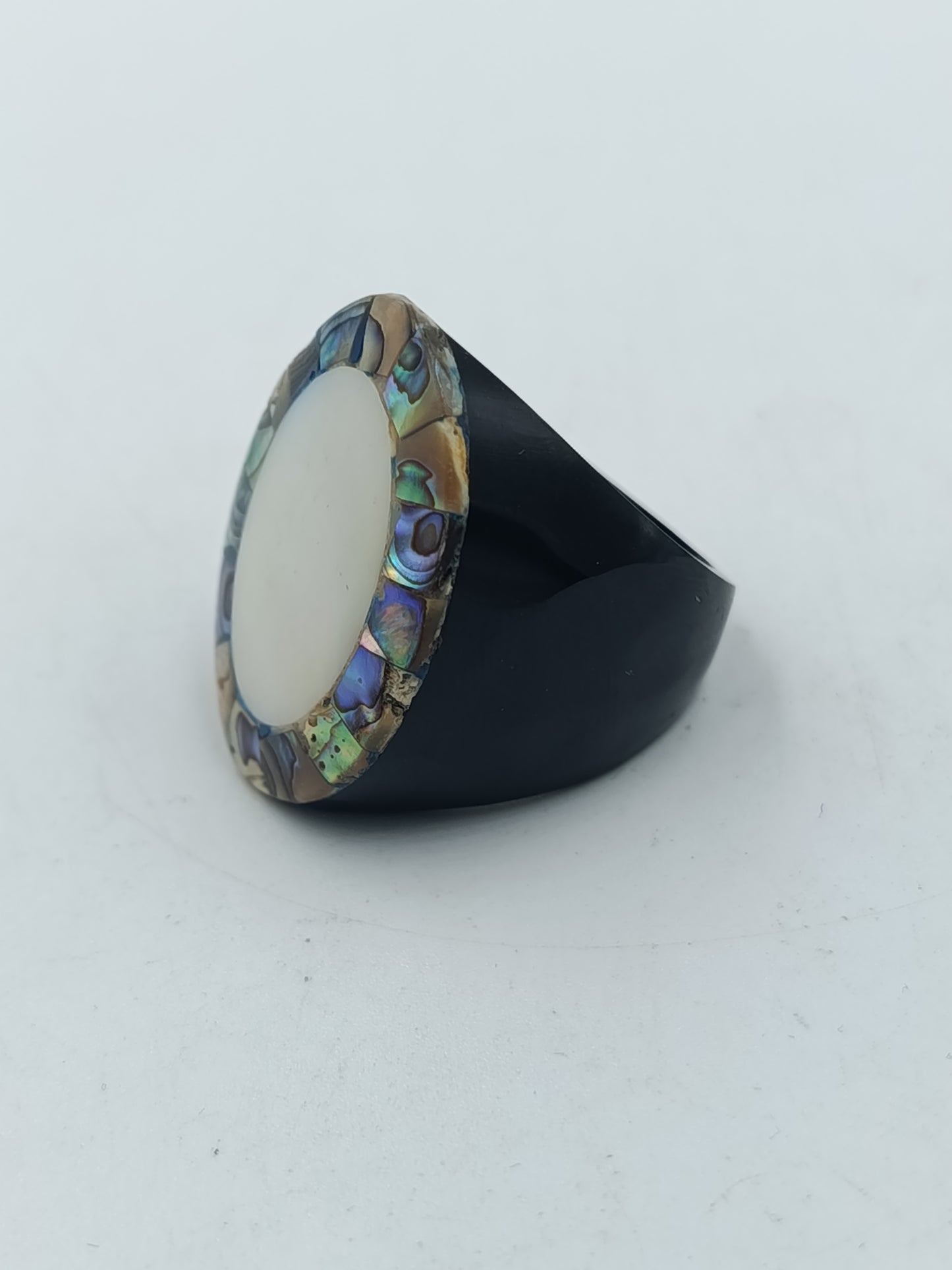 Vintage Perlmutt Abalone Ring Oval Groß Statement Ring Größe 64