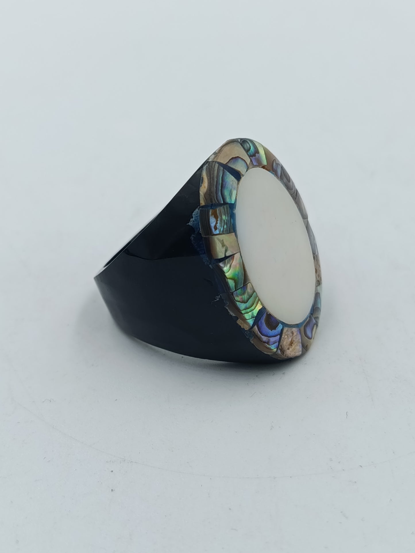 Vintage Perlmutt Abalone Ring Oval Groß Statement Ring Größe 64