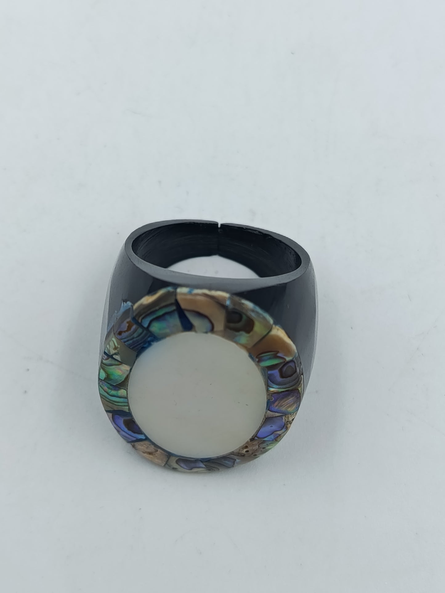 Vintage Perlmutt Abalone Ring Oval Groß Statement Ring Größe 64