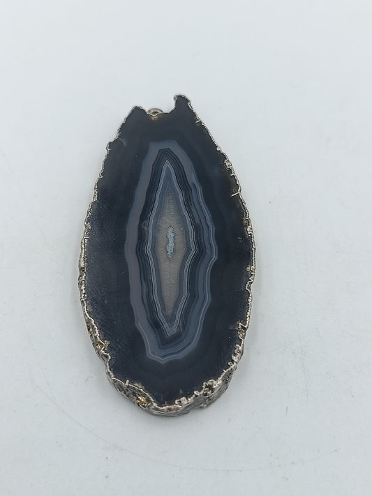 Achat Scheiben Anhänger Naturstein Geode Silberrand Schmuckanhänger