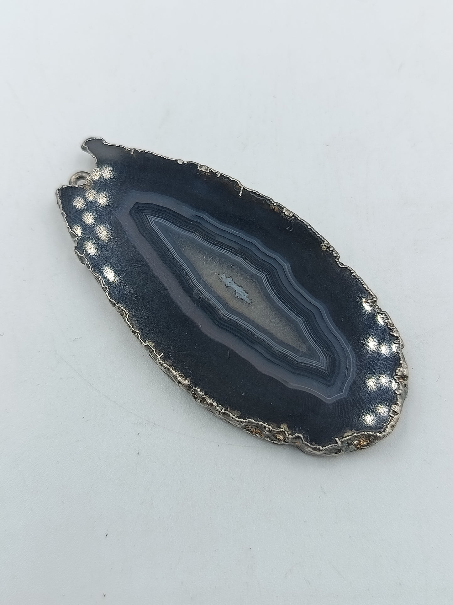 Achat Scheiben Anhänger Naturstein Geode Silberrand Schmuckanhänger