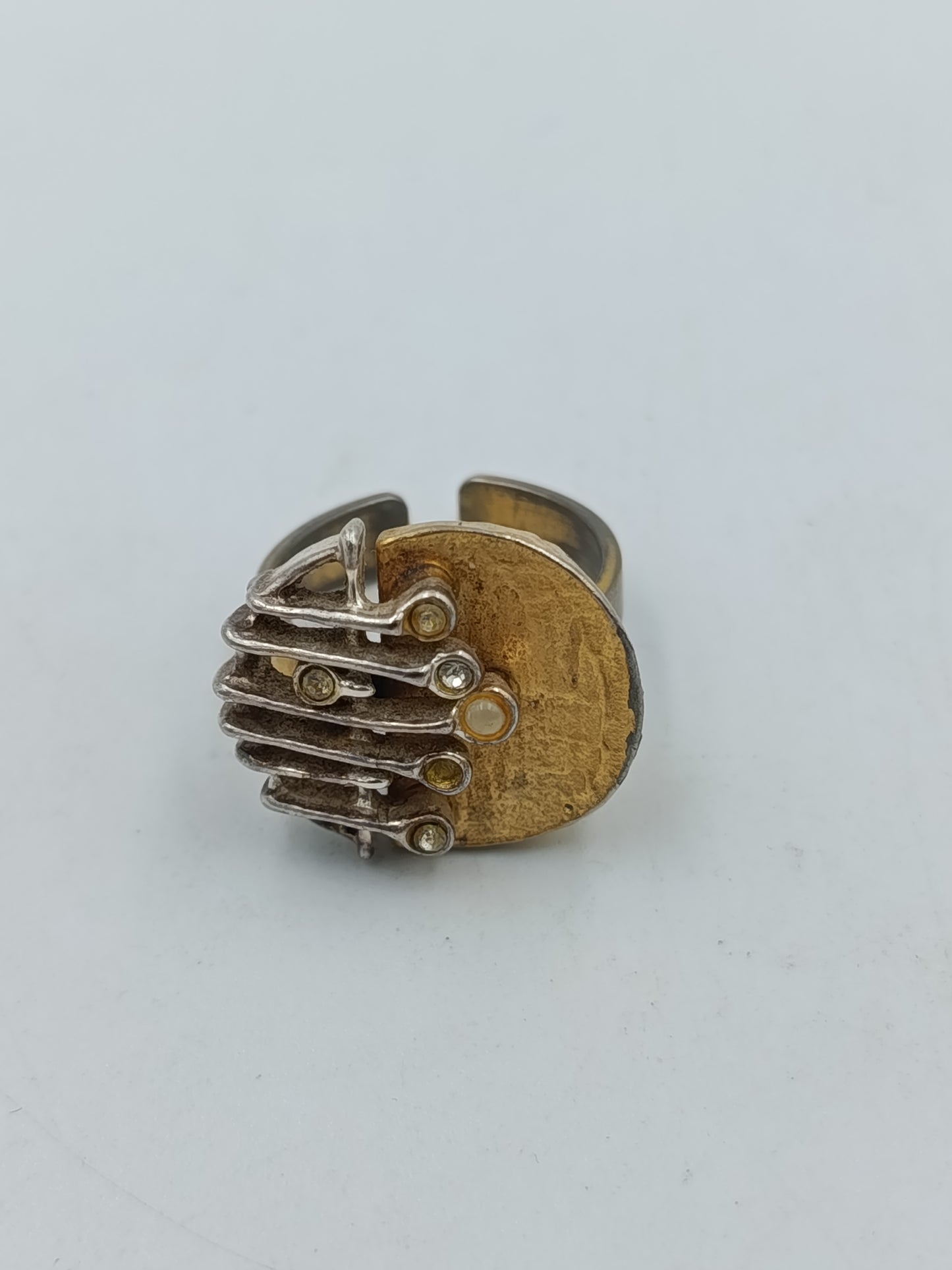 Designer Ring verstellbar Silber &amp; Goldfarben mit Zirkonia Modern Schmuck