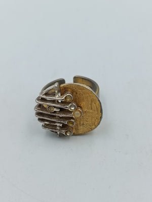 Designer Ring verstellbar Silber &amp; Goldfarben mit Zirkonia Modern Schmuck