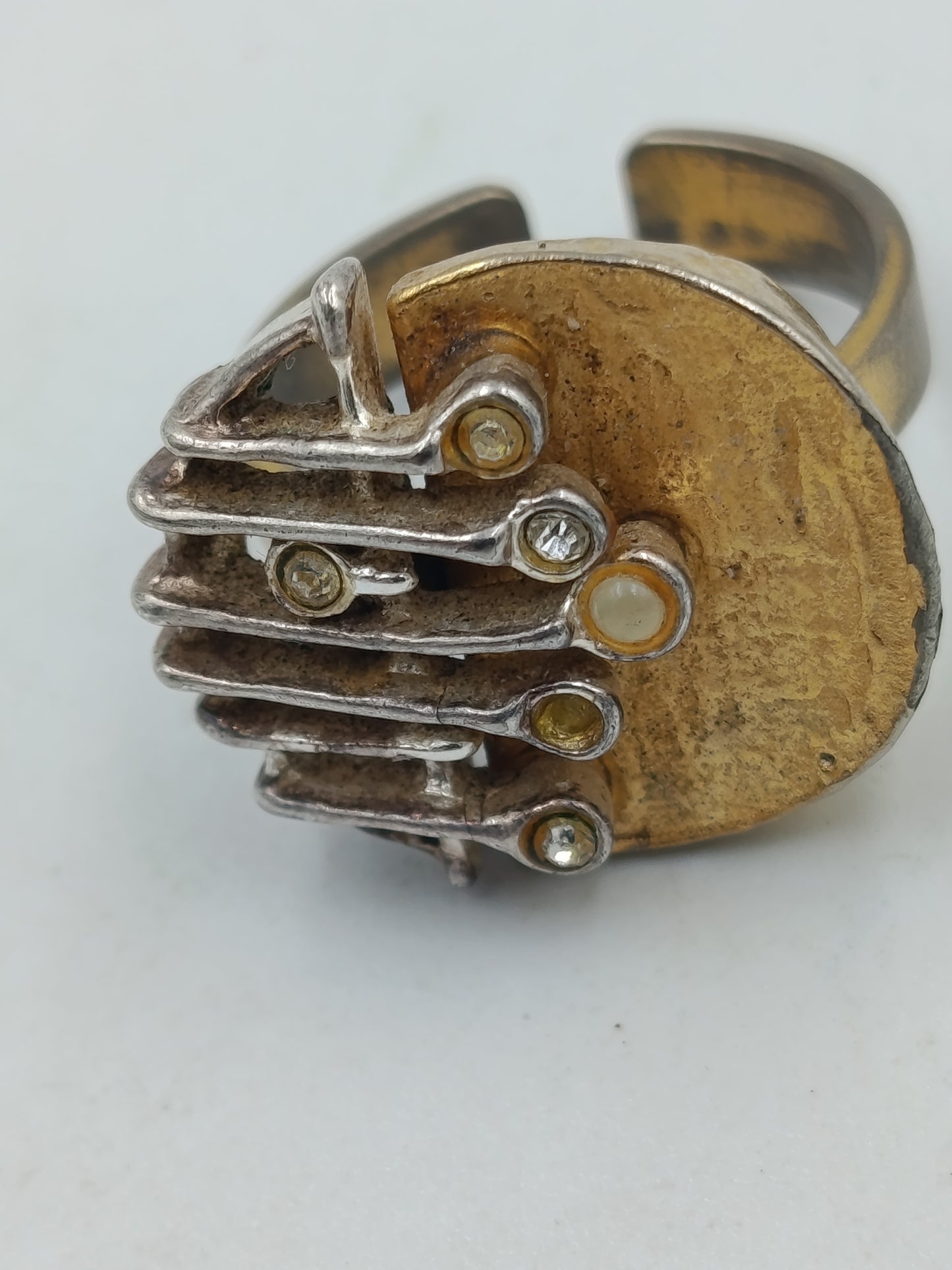 Designer Ring verstellbar Silber &amp; Goldfarben mit Zirkonia Modern Schmuck