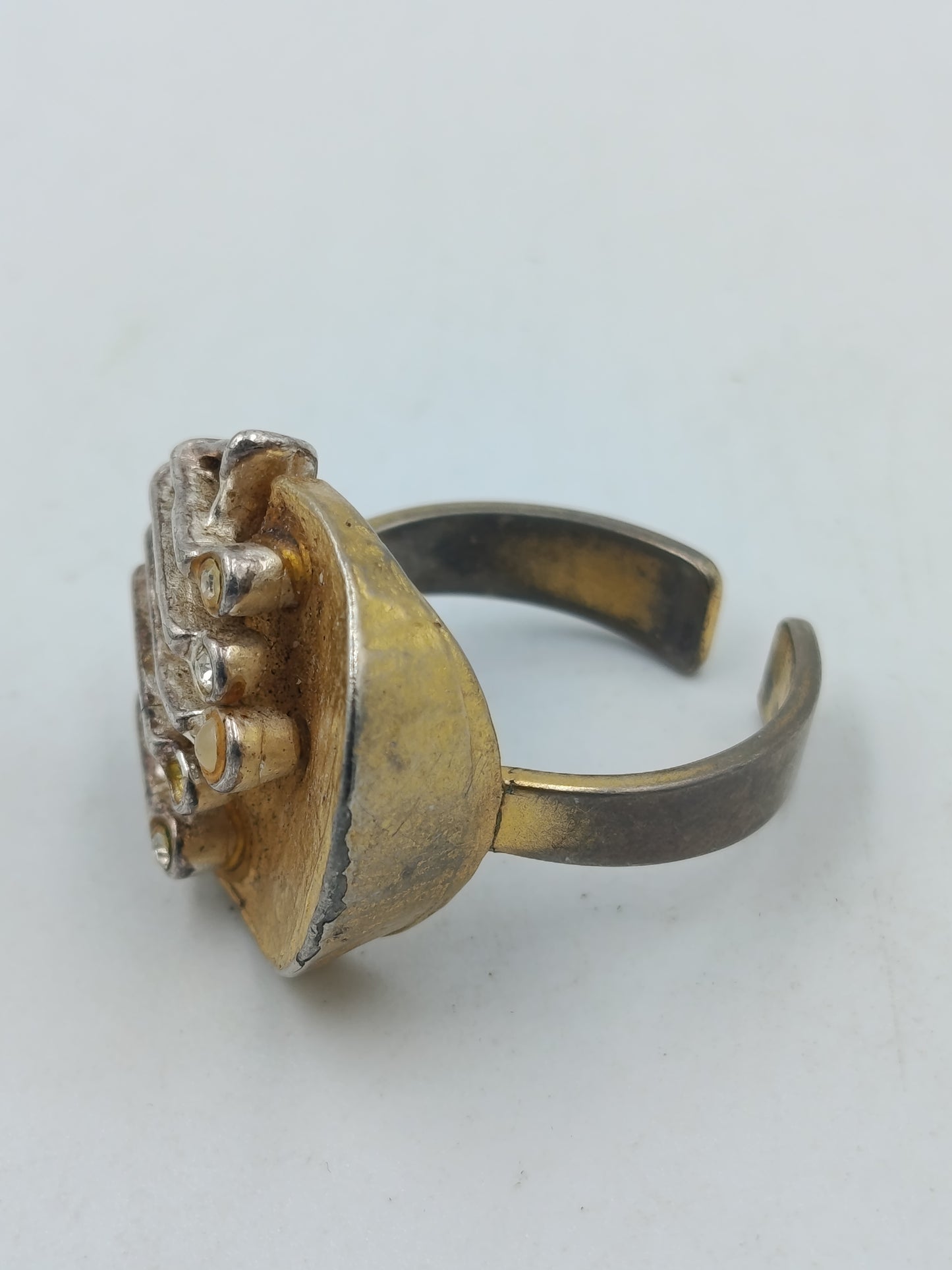 Designer Ring verstellbar Silber &amp; Goldfarben mit Zirkonia Modern Schmuck