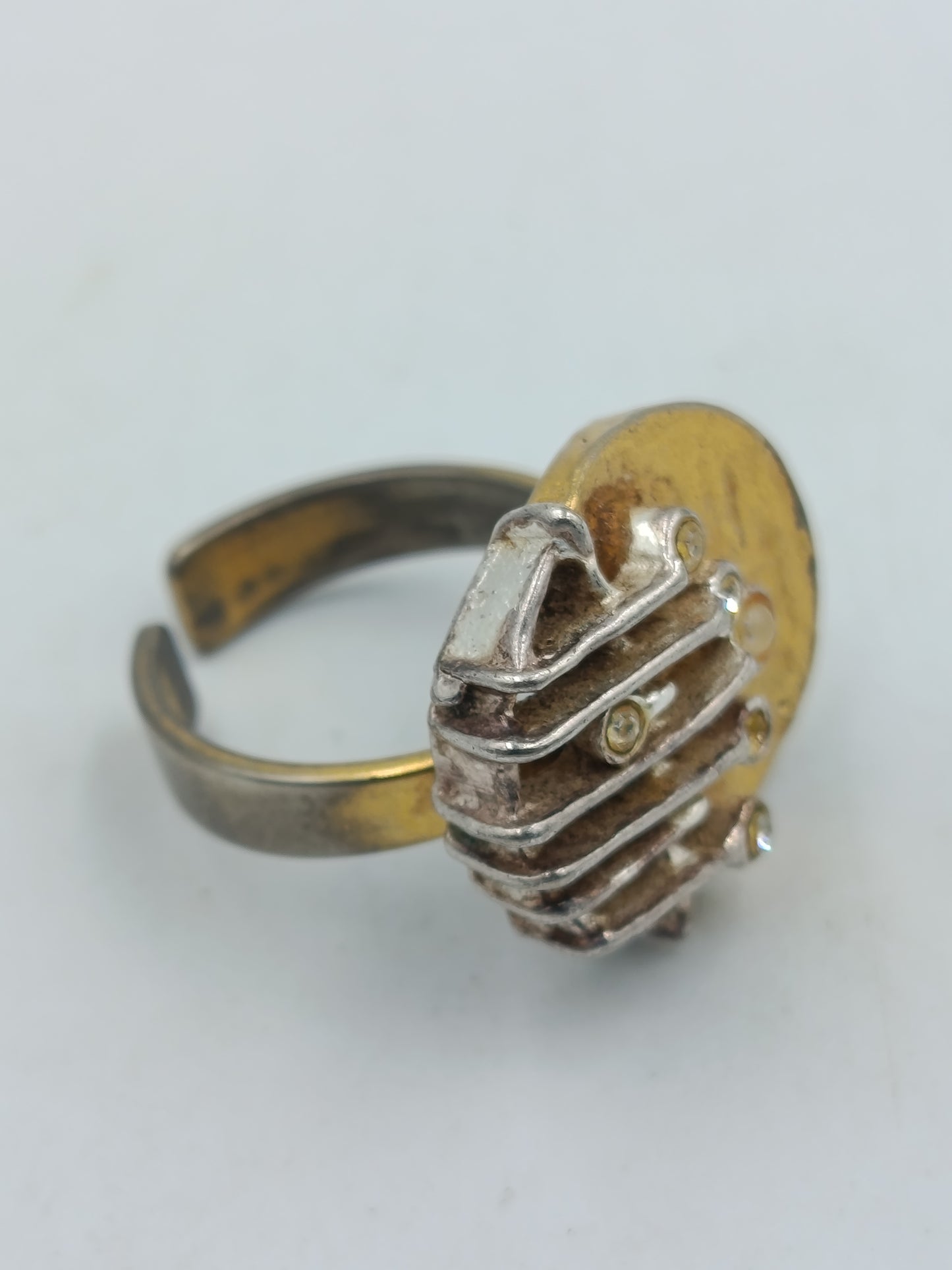 Designer Ring verstellbar Silber &amp; Goldfarben mit Zirkonia Modern Schmuck