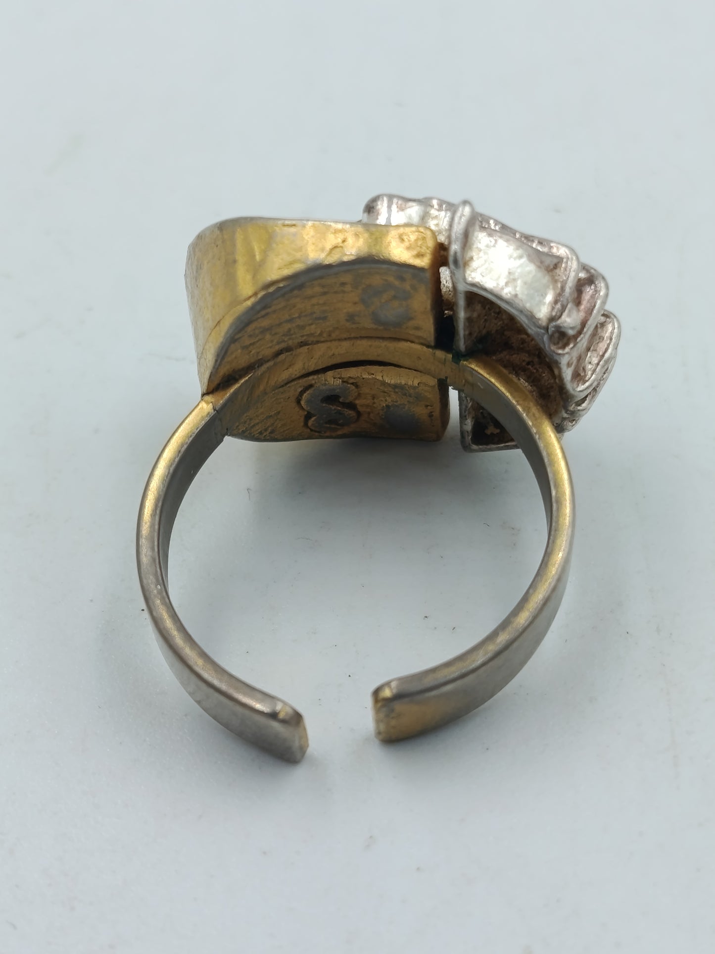 Designer Ring verstellbar Silber &amp; Goldfarben mit Zirkonia Modern Schmuck