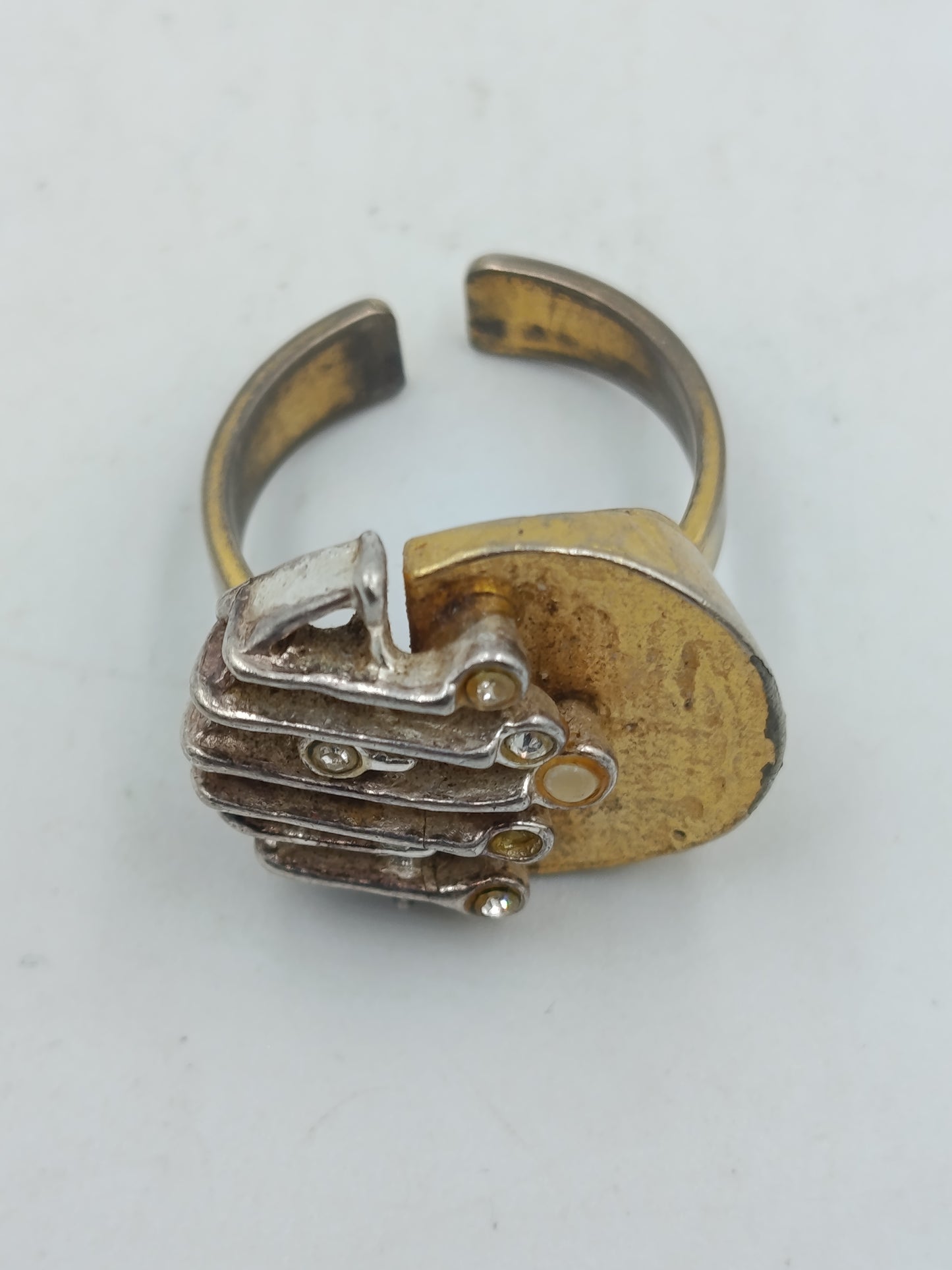 Designer Ring verstellbar Silber &amp; Goldfarben mit Zirkonia Modern Schmuck