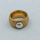 Breiter Designer Ring Goldfarben mit Perle Größe 55 Statement Ring