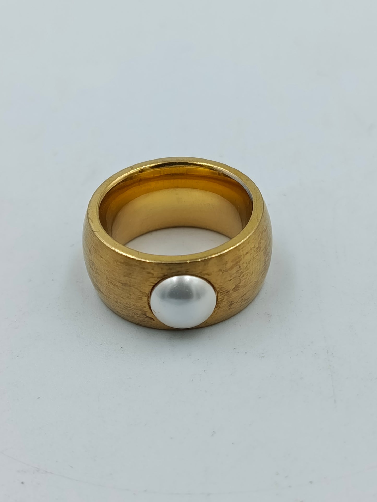 Breiter Designer Ring Goldfarben mit Perle Größe 55 Statement Ring