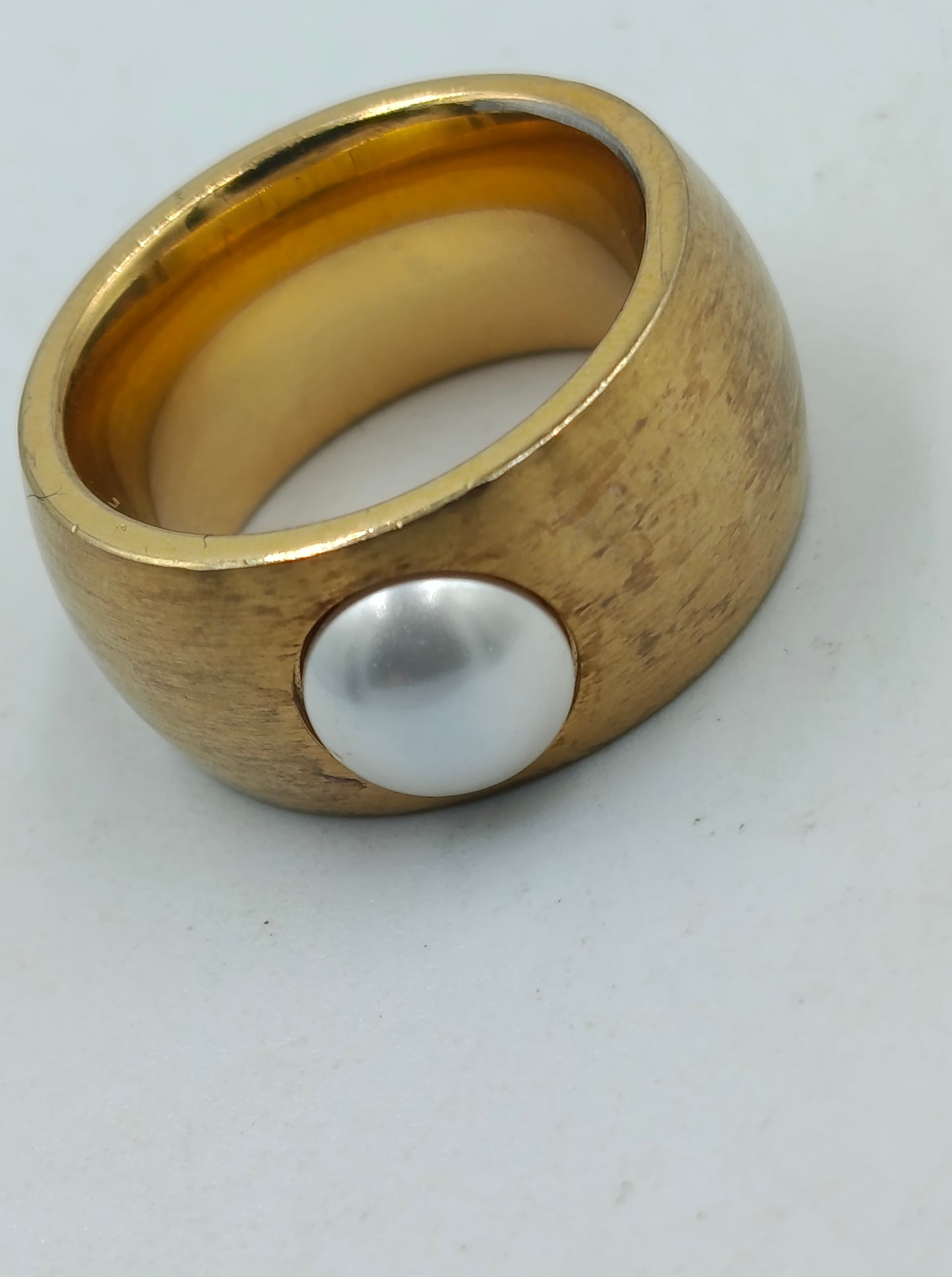Breiter Designer Ring Goldfarben mit Perle Größe 55 Statement Ring