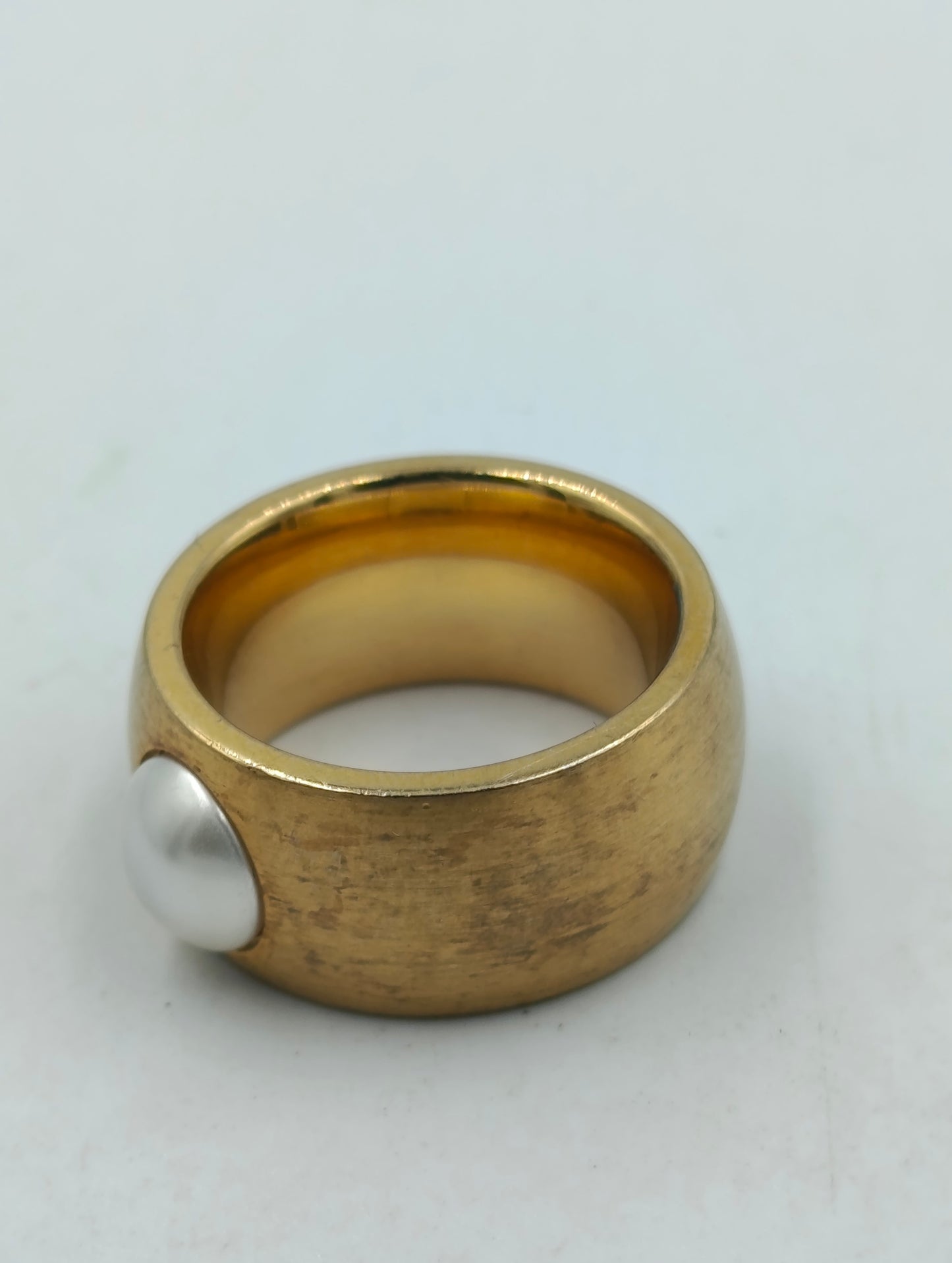Breiter Designer Ring Goldfarben mit Perle Größe 55 Statement Ring