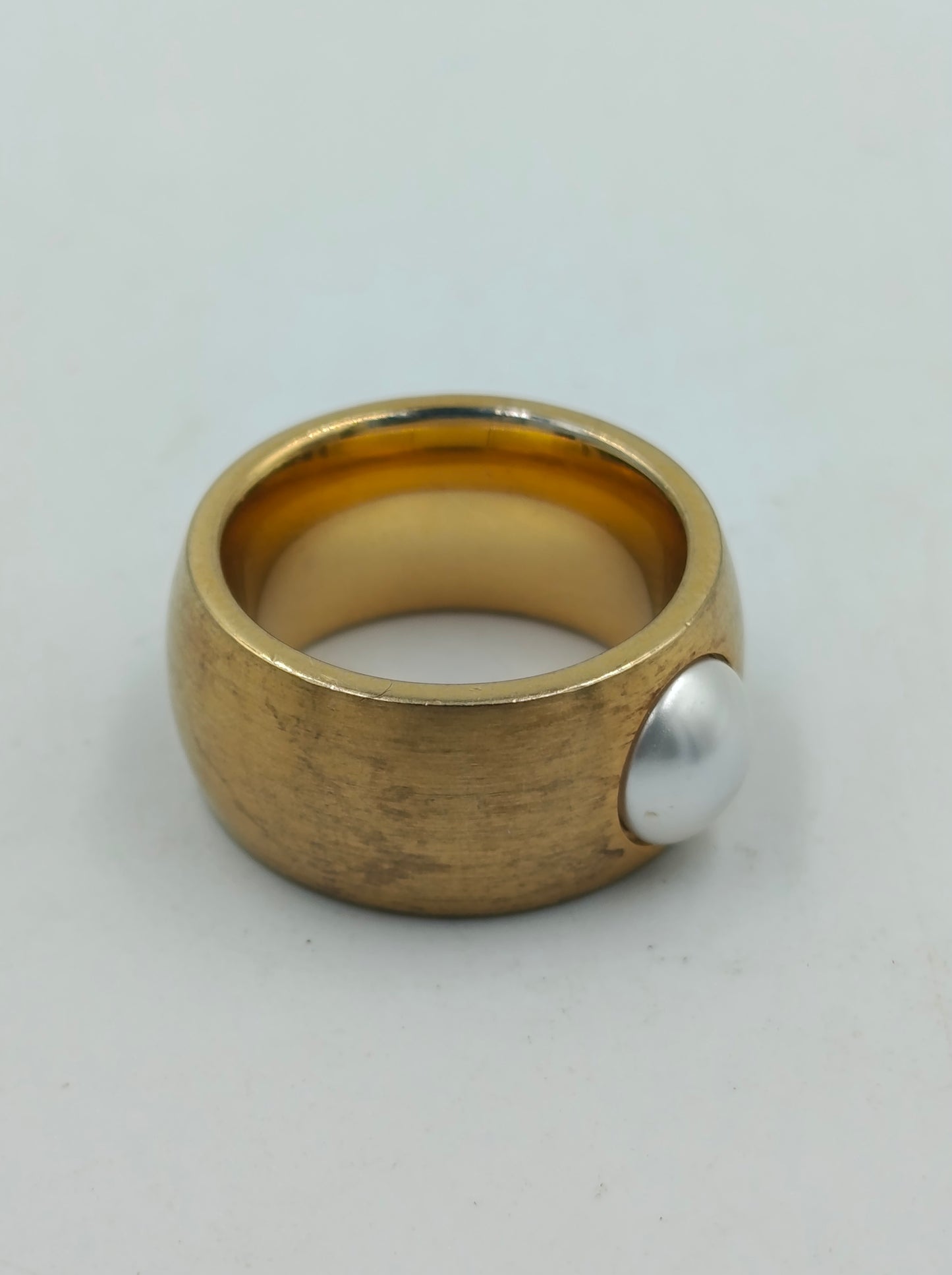Breiter Designer Ring Goldfarben mit Perle Größe 55 Statement Ring