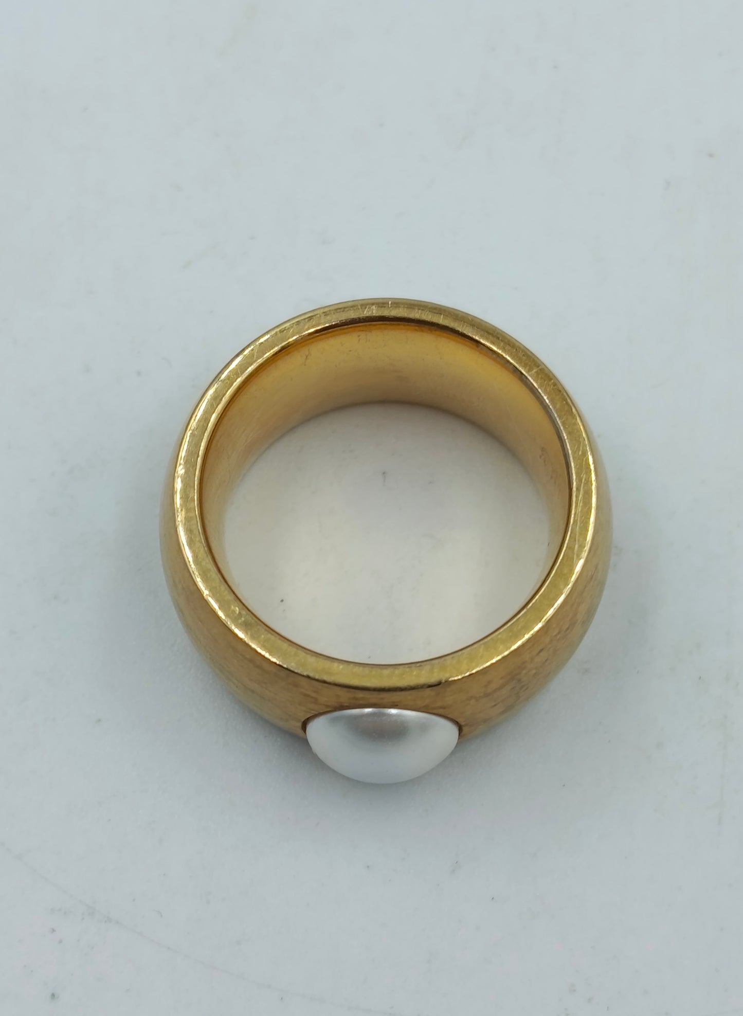 Breiter Designer Ring Goldfarben mit Perle Größe 55 Statement Ring
