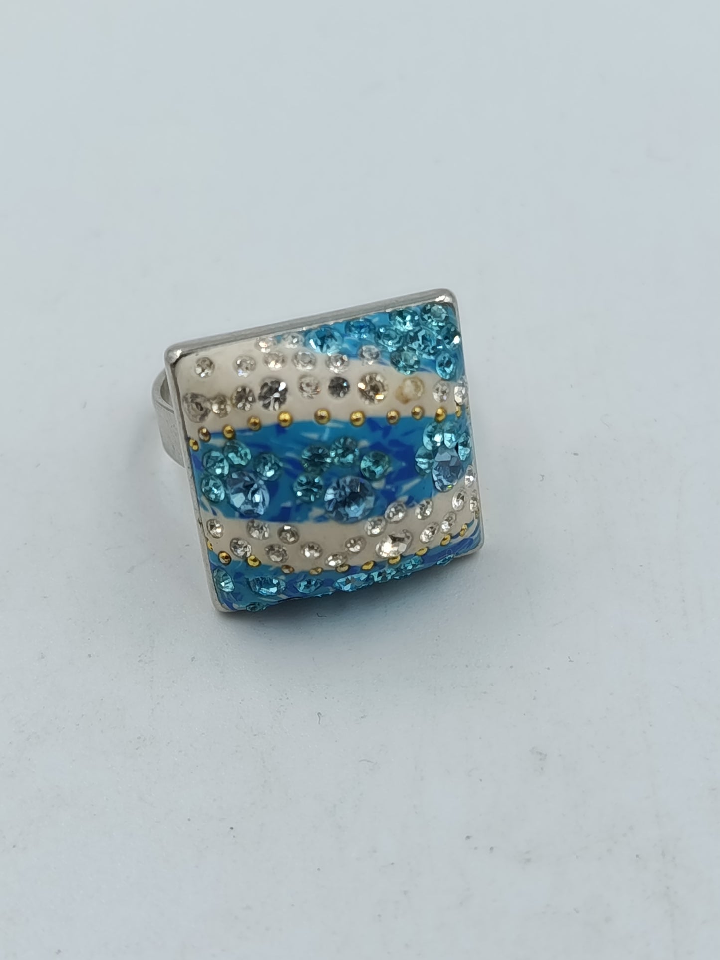 Statement Ring verstellbar Blau Strass Kristalle Modern Schmuck
