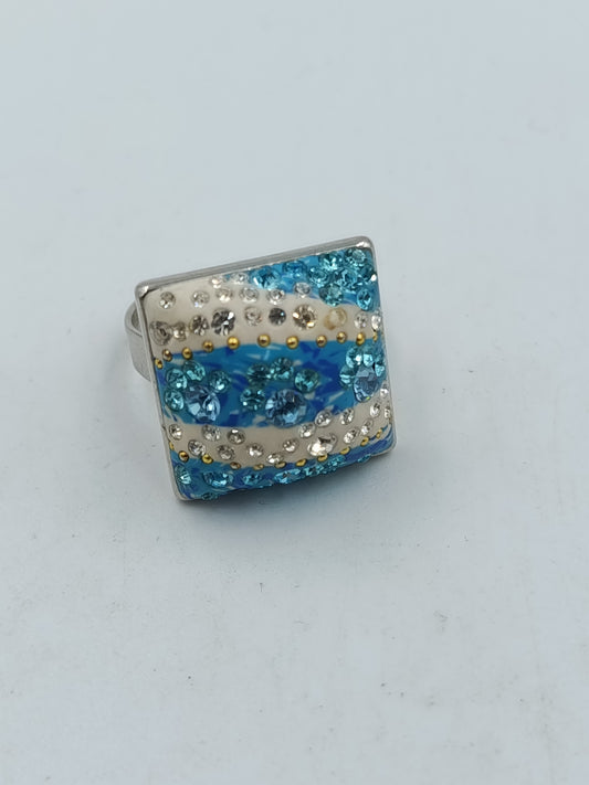 Statement Ring verstellbar Blau Strass Kristalle Modern Schmuck