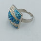 Statement Ring verstellbar Blau Strass Kristalle Modern Schmuck