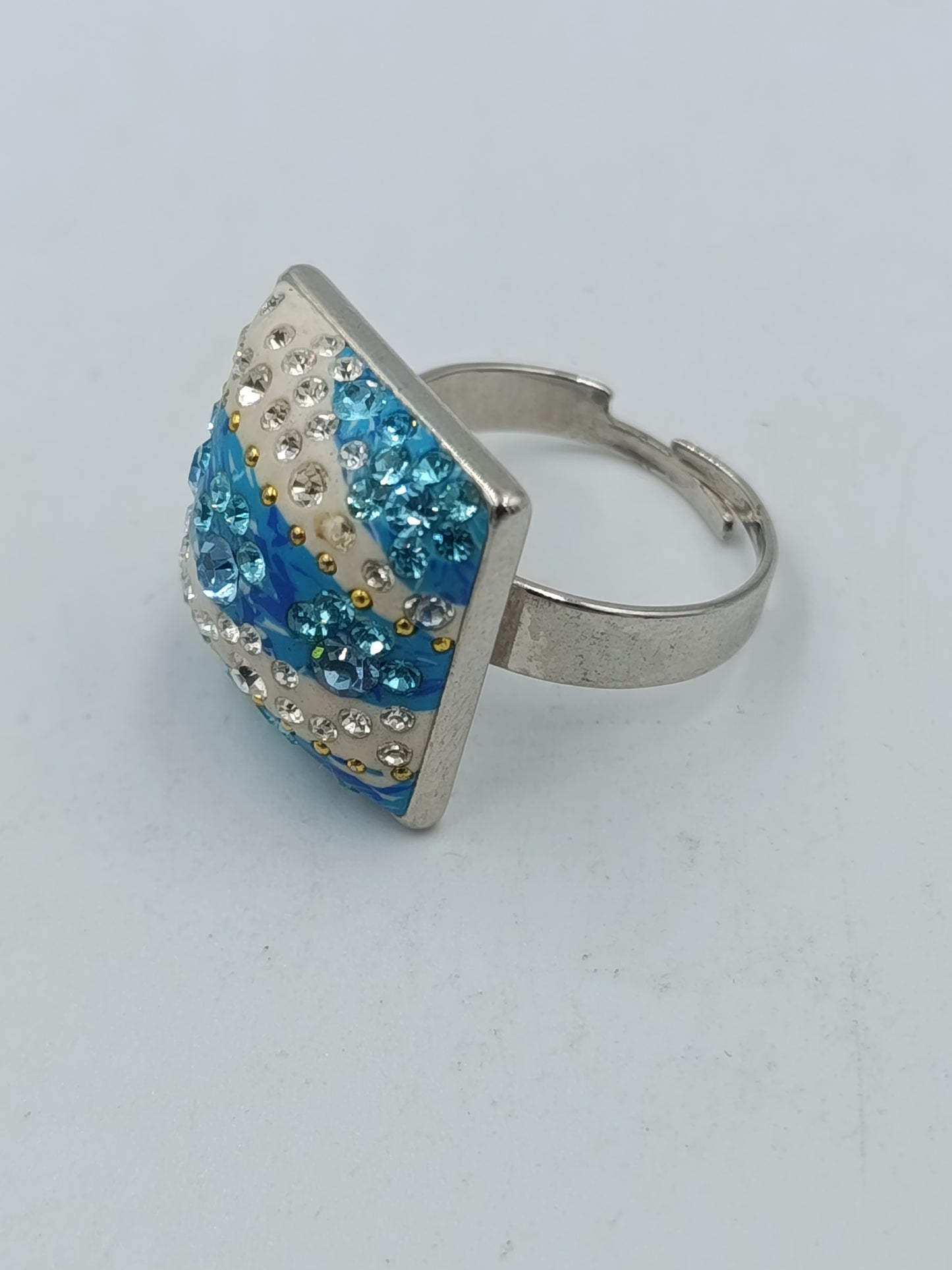Statement Ring verstellbar Blau Strass Kristalle Modern Schmuck