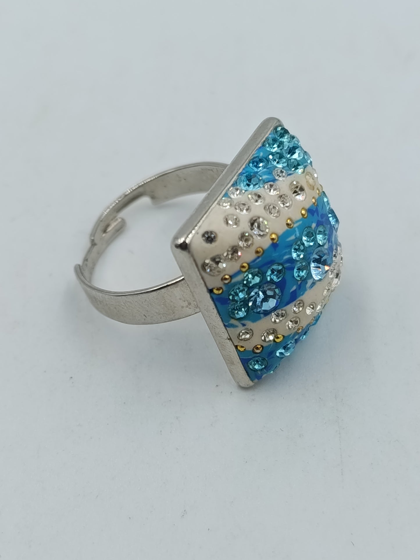 Statement Ring verstellbar Blau Strass Kristalle Modern Schmuck