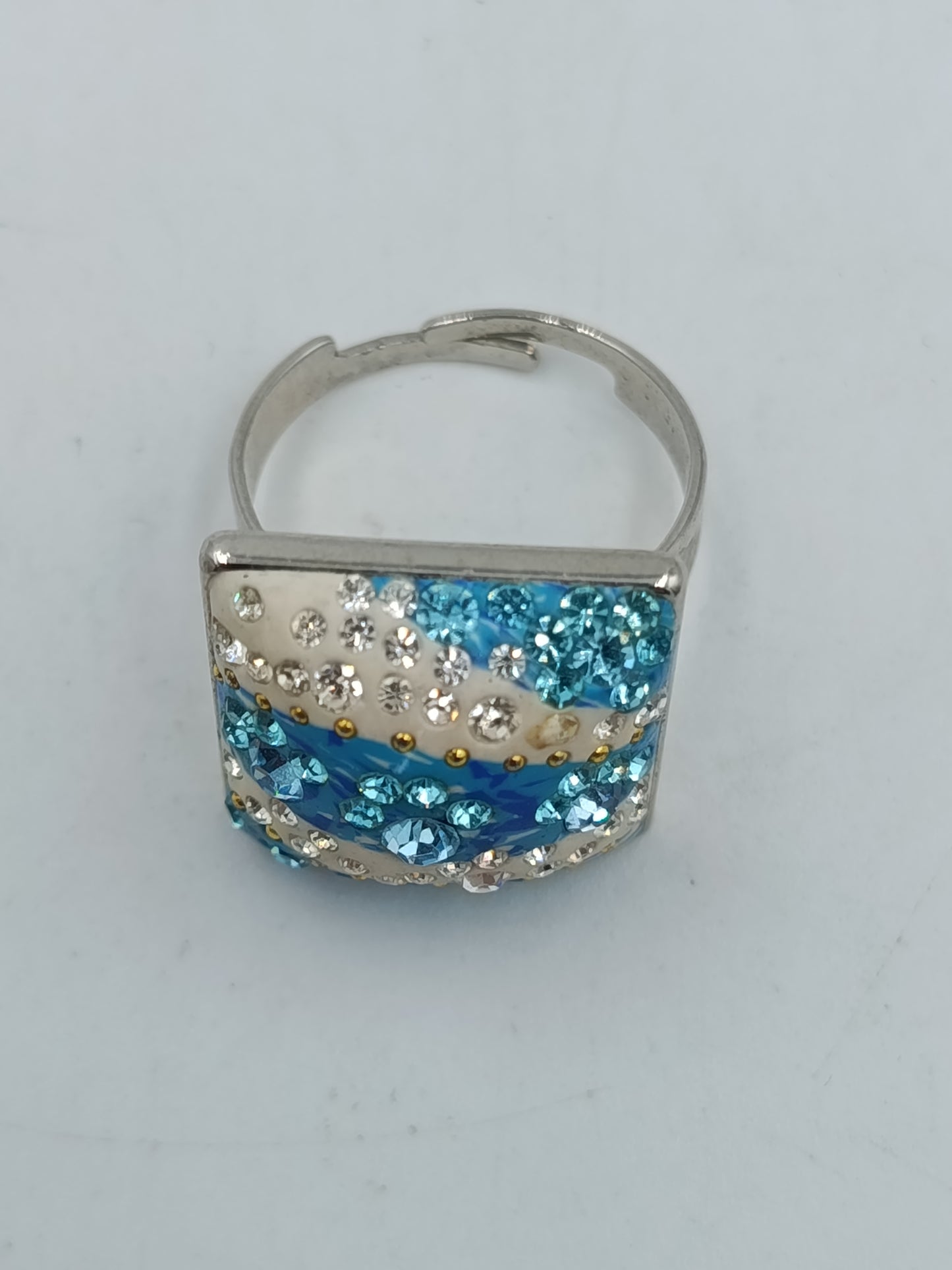 Statement Ring verstellbar Blau Strass Kristalle Modern Schmuck