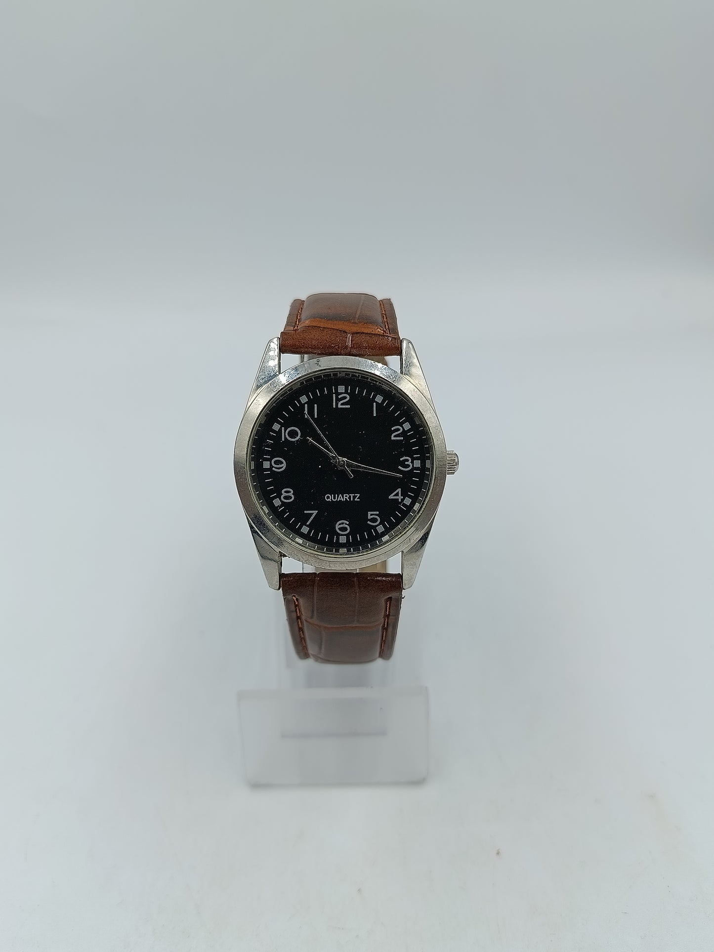 Herren Uhr Quartz Klassisch Braun Lederarmband Silber Vintage
