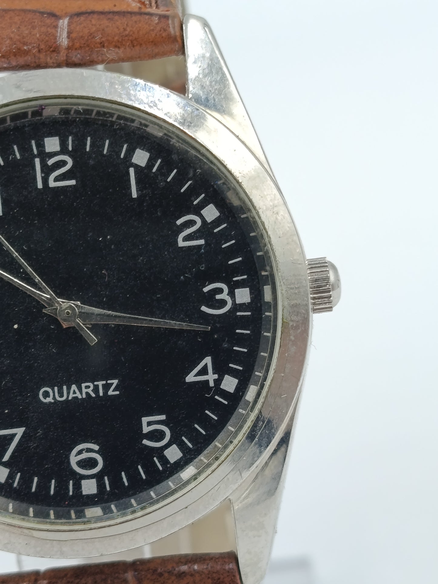 Herren Uhr Quartz Klassisch Braun Lederarmband Silber Vintage