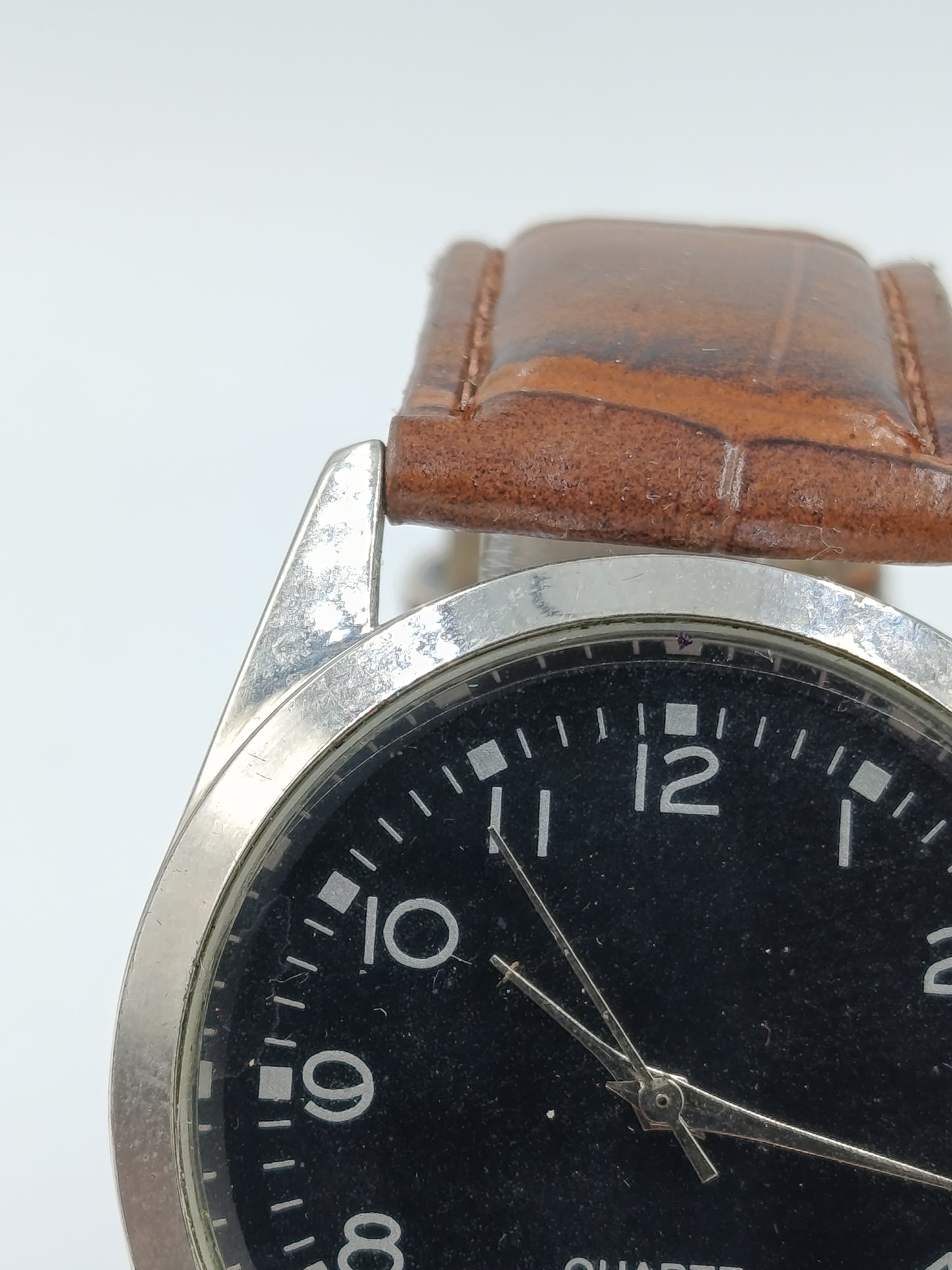 Herren Uhr Quartz Klassisch Braun Lederarmband Silber Vintage