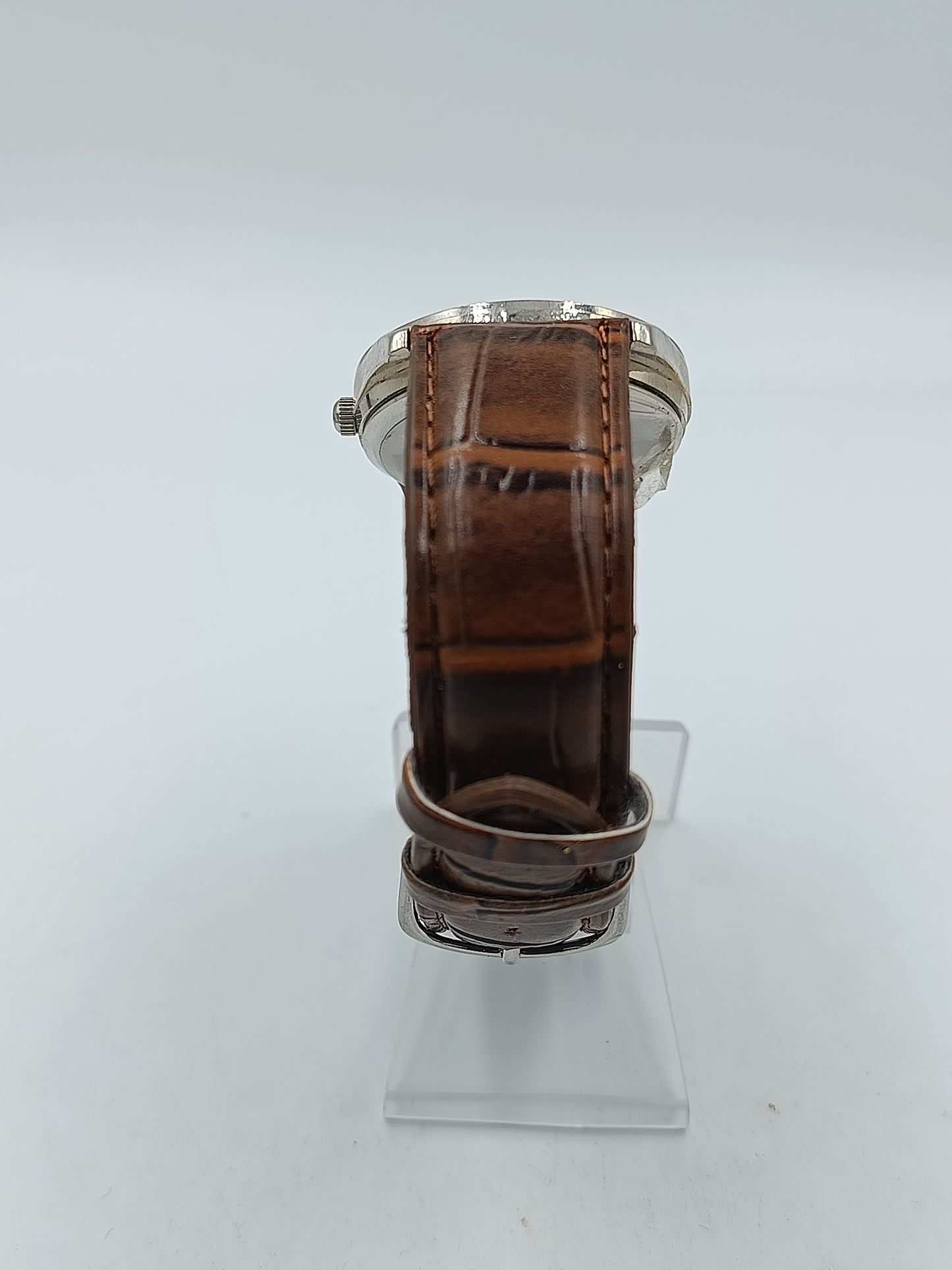 Herren Uhr Quartz Klassisch Braun Lederarmband Silber Vintage