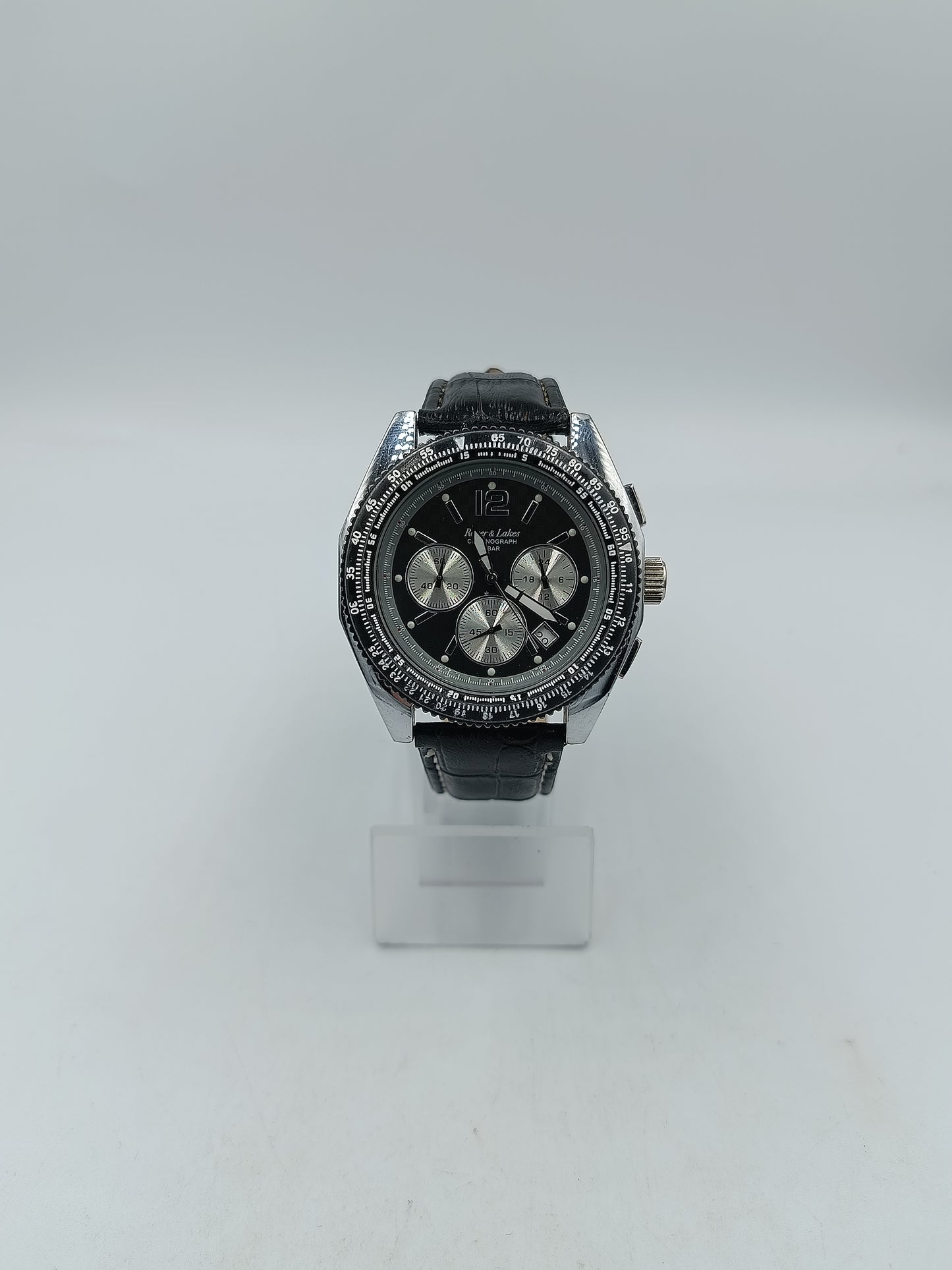 River und Lakes Chronograph Herren Uhr 5 BAR Leder Schwarz Sportlich