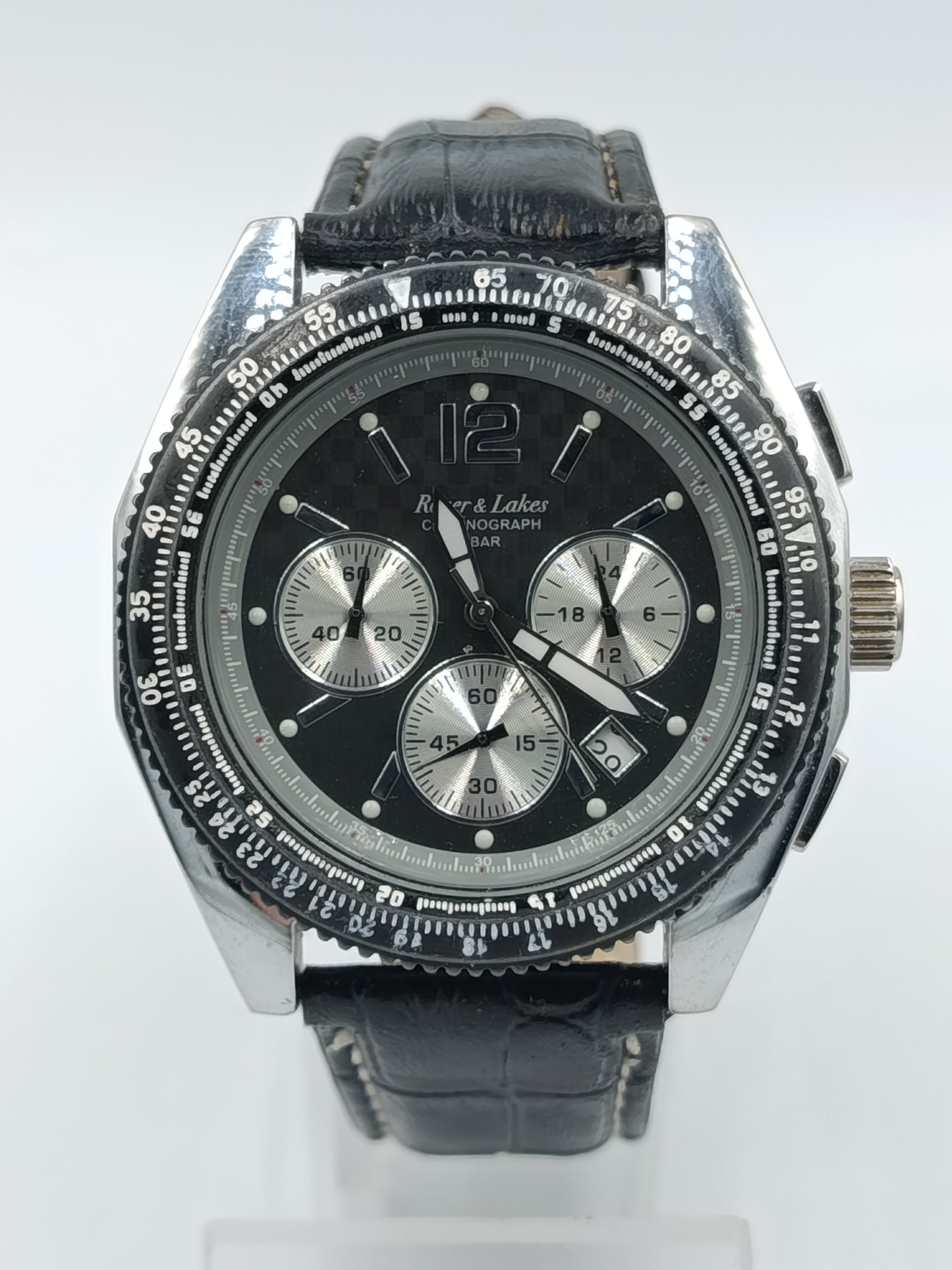 River und Lakes Chronograph Herren Uhr 5 BAR Leder Schwarz Sportlich