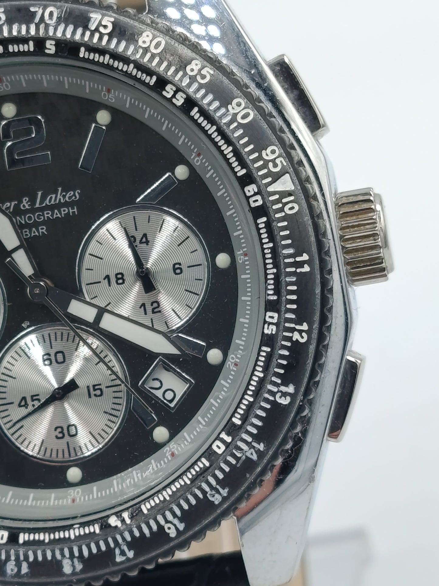 River und Lakes Chronograph Herren Uhr 5 BAR Leder Schwarz Sportlich