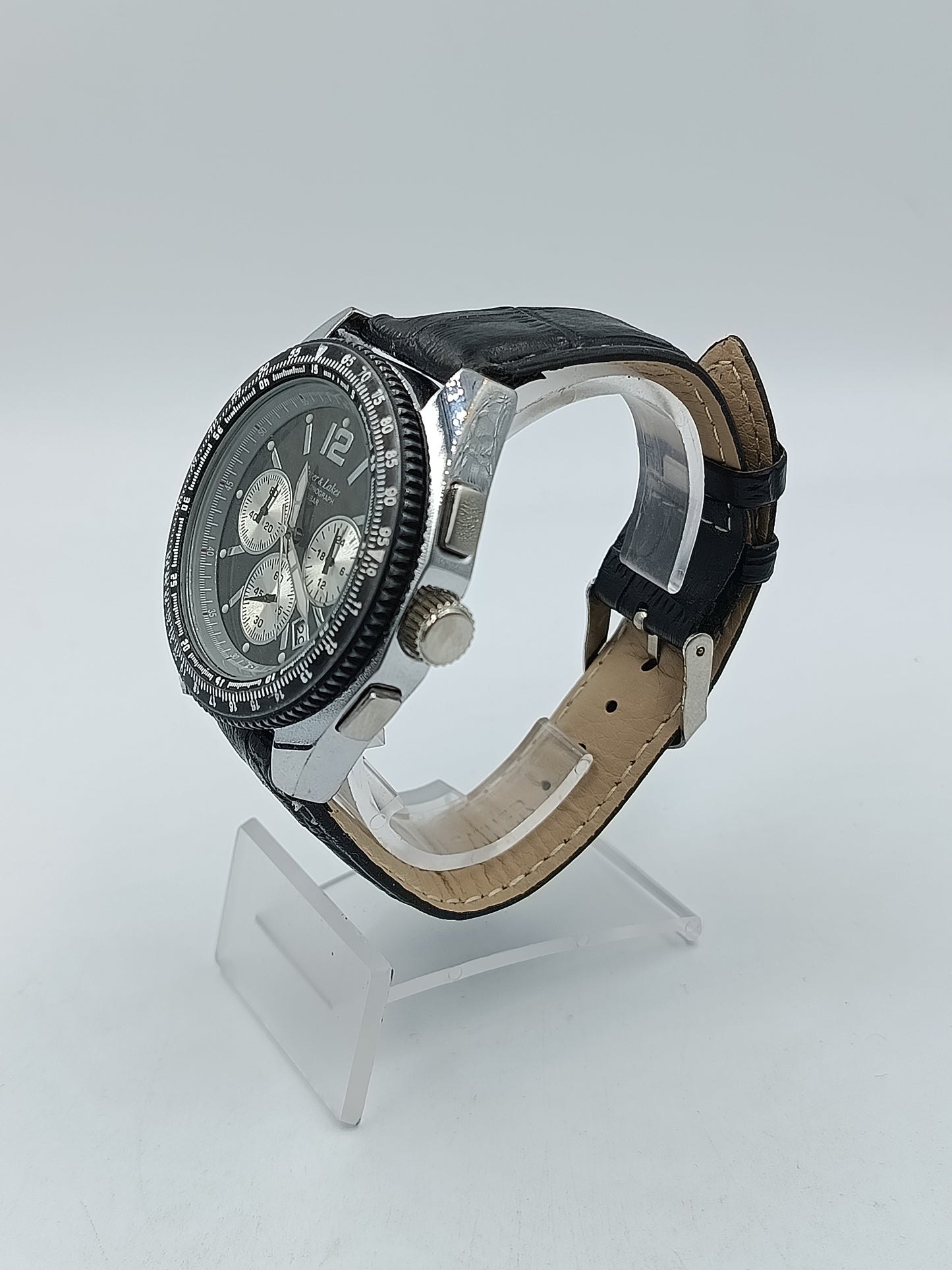 River und Lakes Chronograph Herren Uhr 5 BAR Leder Schwarz Sportlich