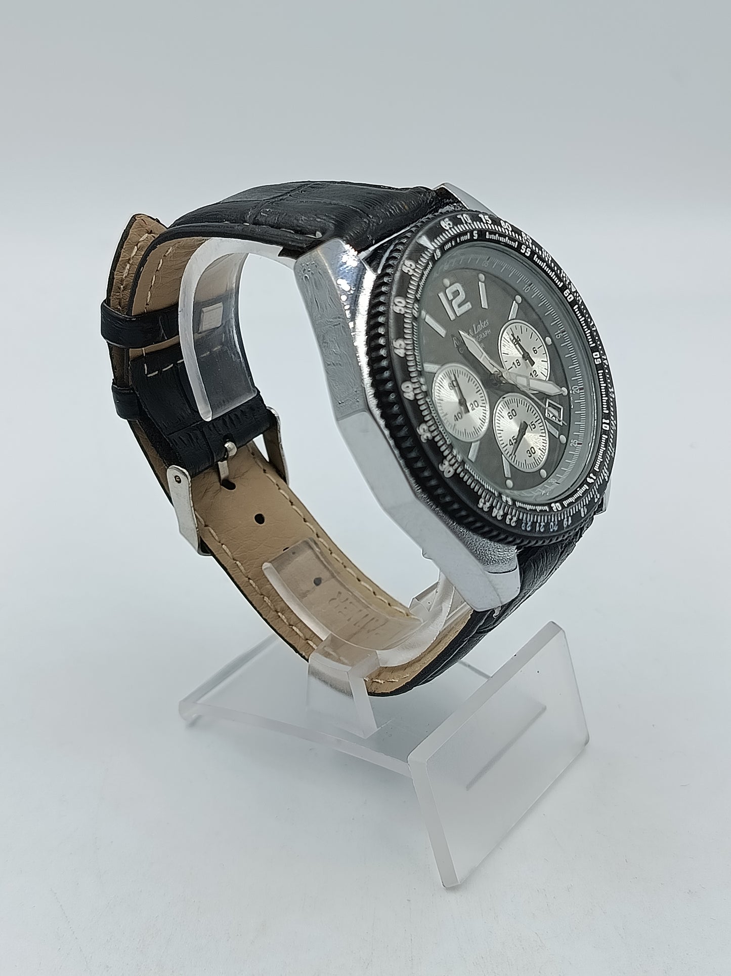 River und Lakes Chronograph Herren Uhr 5 BAR Leder Schwarz Sportlich