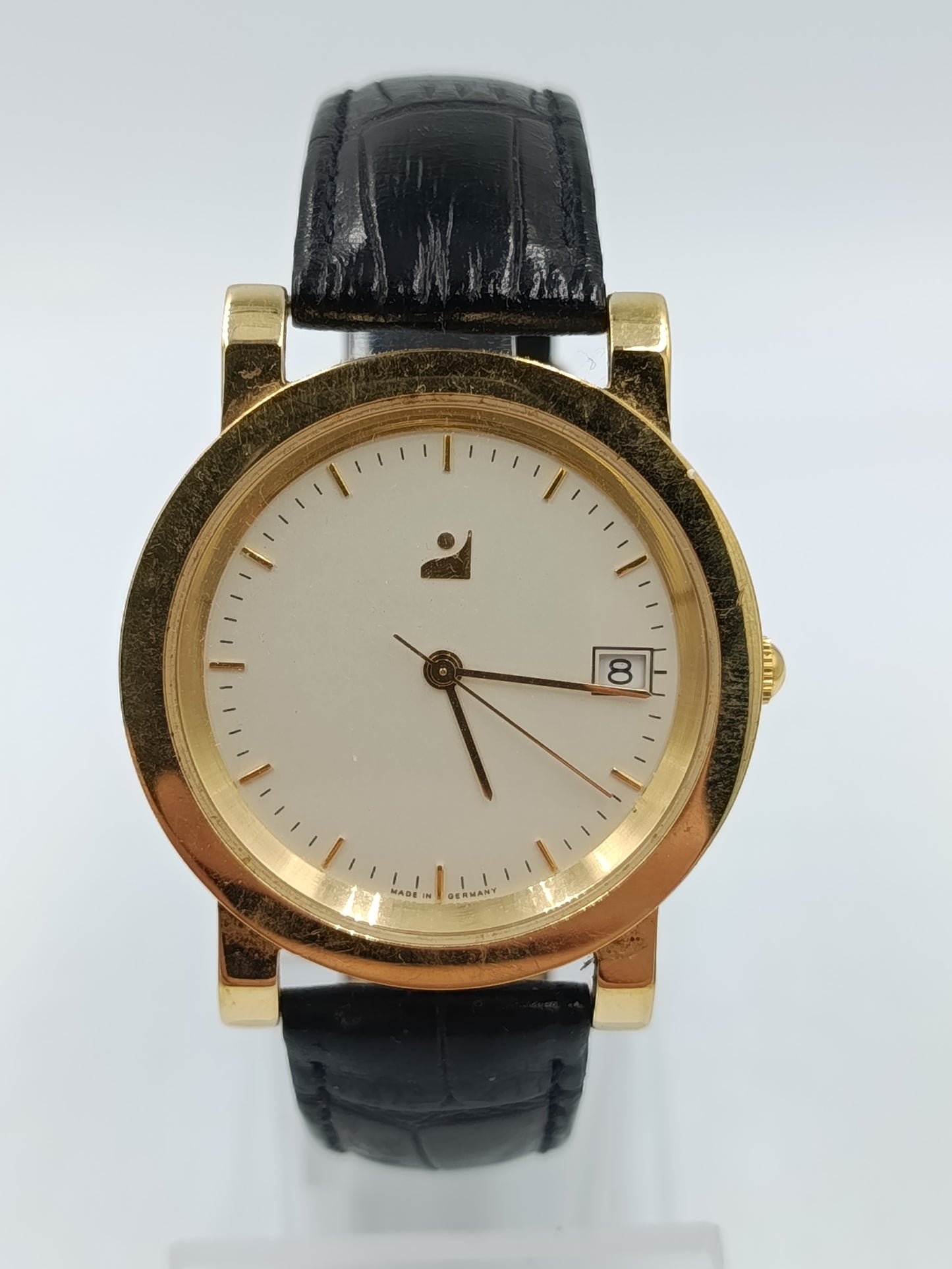 IBC Pforzheim Herren Uhr Vergoldet Datum Leder Made in Germany