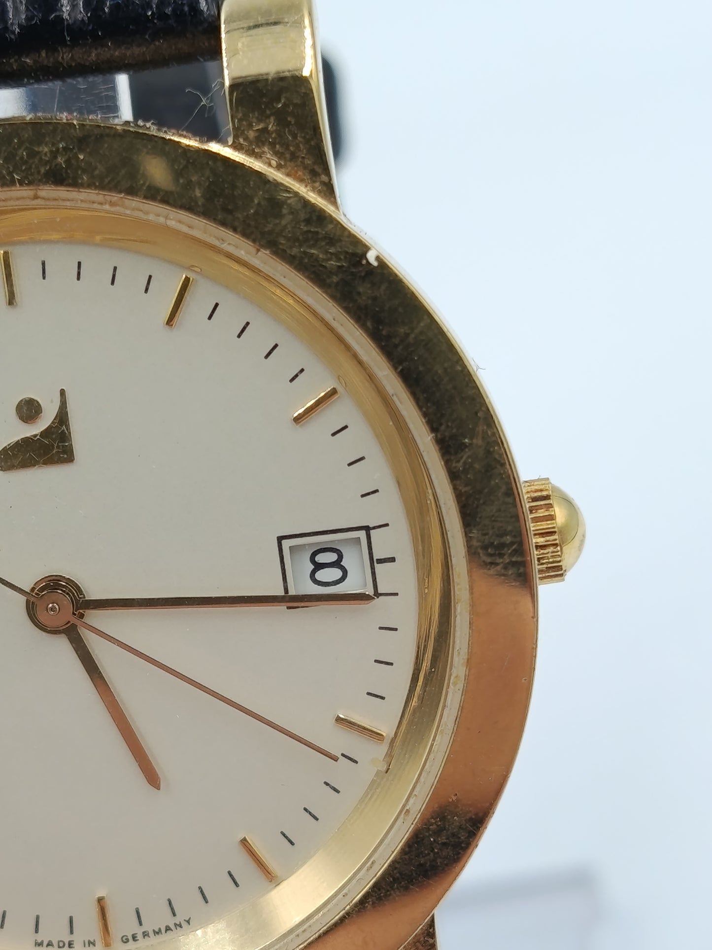 IBC Pforzheim Herren Uhr Vergoldet Datum Leder Made in Germany