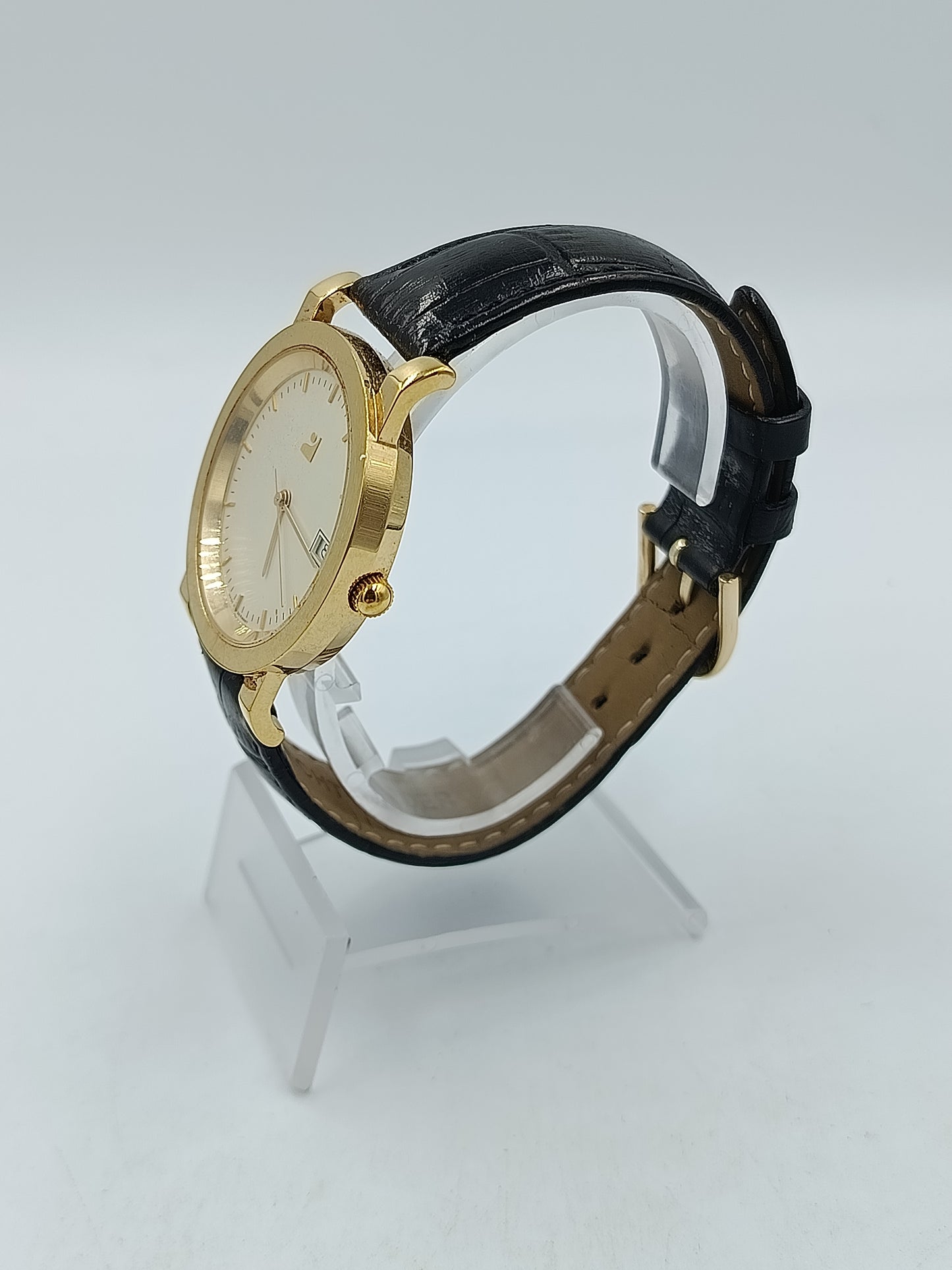 IBC Pforzheim Herren Uhr Vergoldet Datum Leder Made in Germany