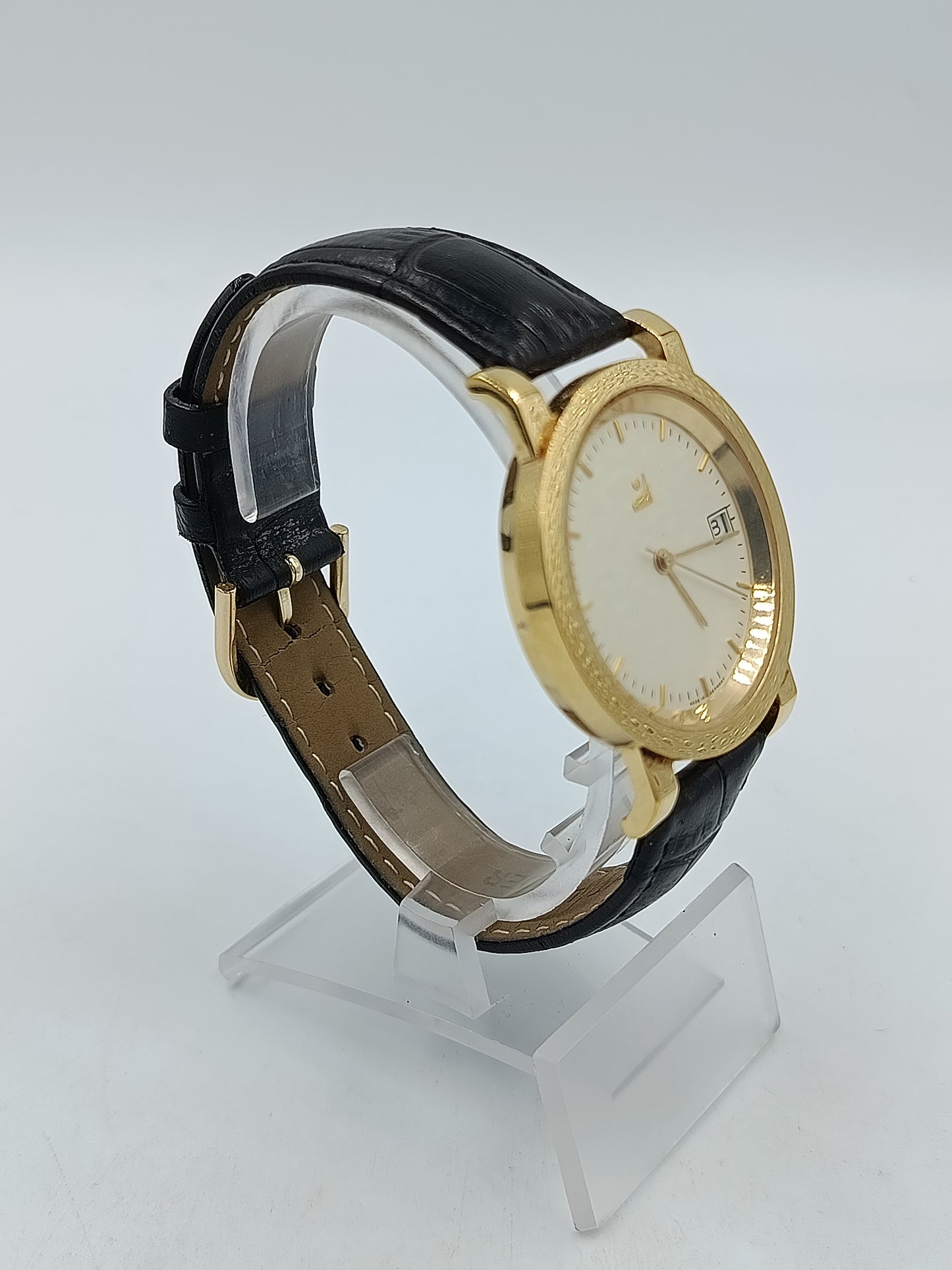 IBC Pforzheim Herren Uhr Vergoldet Datum Leder Made in Germany