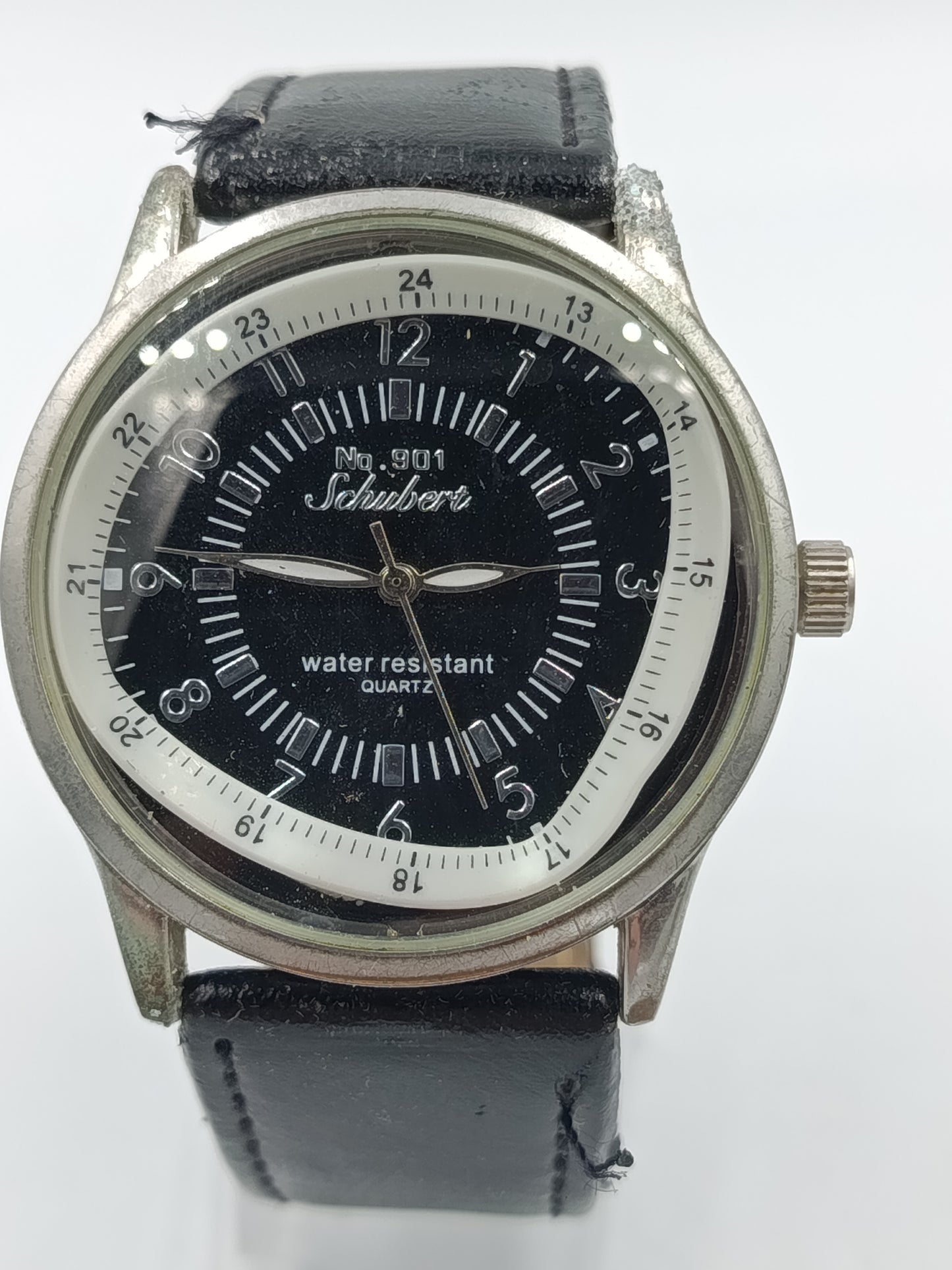 Schubert No.901 Herren Uhr Quarz Edelstahl Lederarmband Schwarz Klassisch