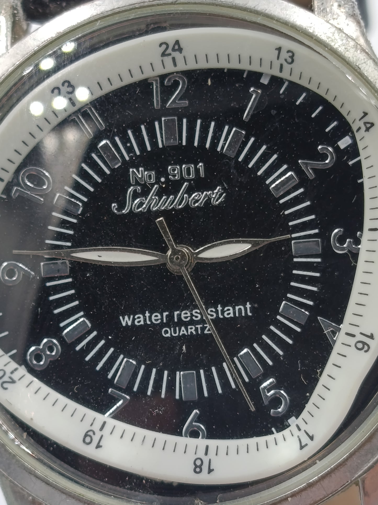 Schubert No.901 Herren Uhr Quarz Edelstahl Lederarmband Schwarz Klassisch